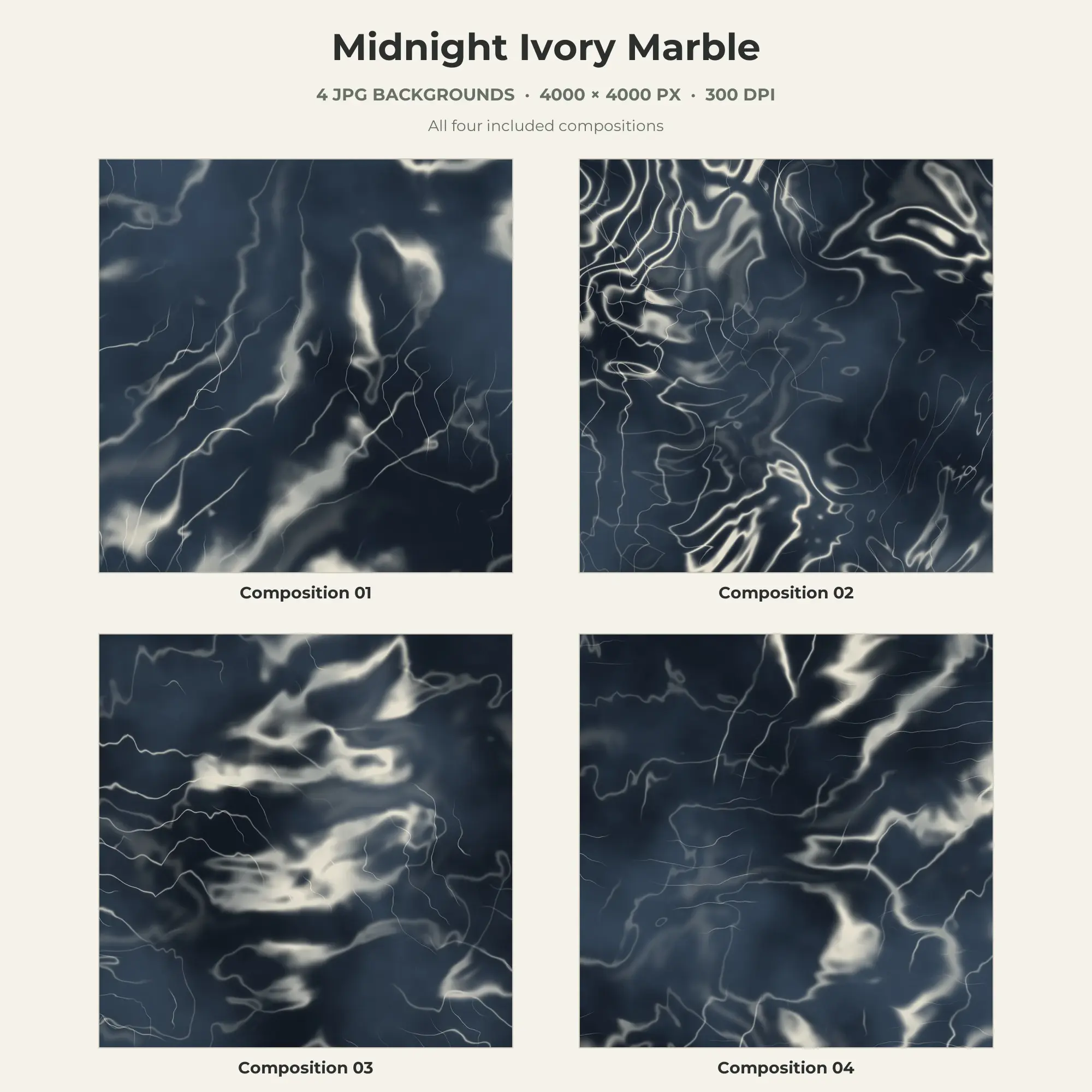 Midnight Ivory Marble Texture Pack - 4 JPG preview