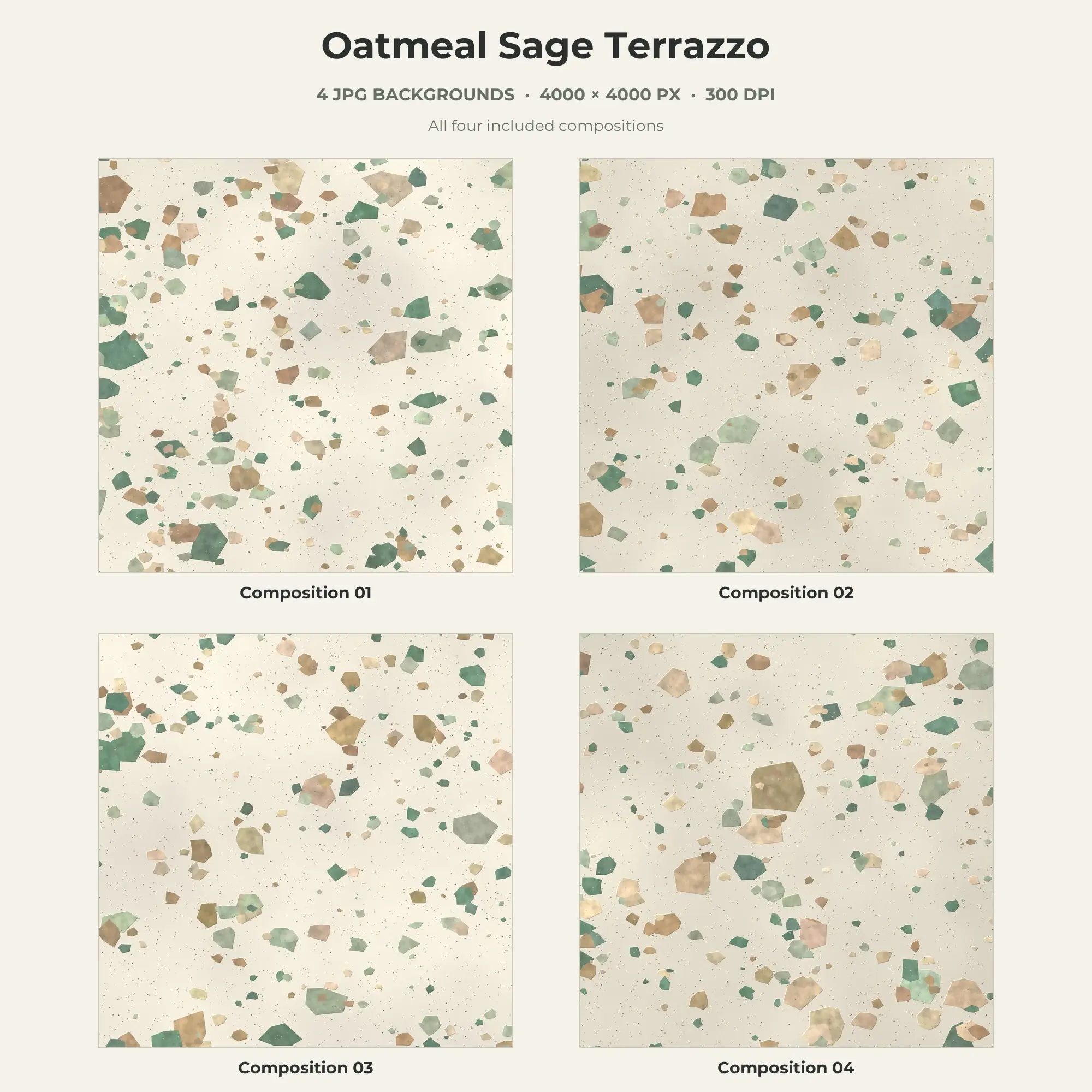 Oatmeal Sage Terrazzo Texture Pack - 4 JPG preview