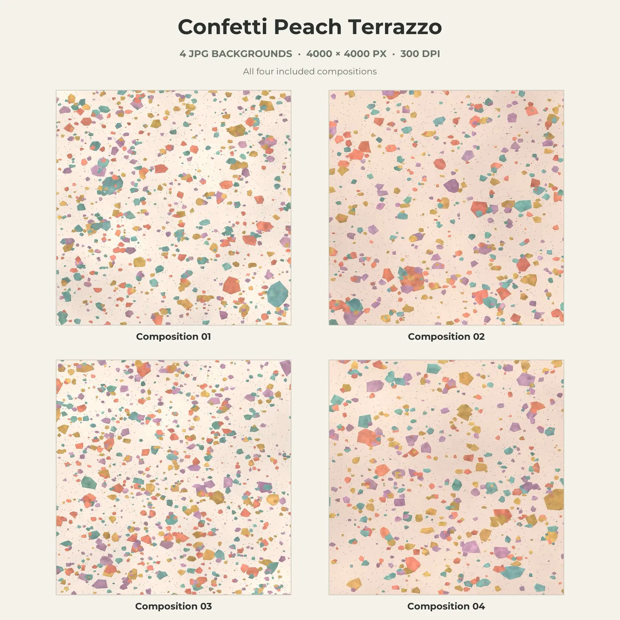 Confetti Peach Terrazzo Texture Pack - 4 JPG, preview 1 of 2