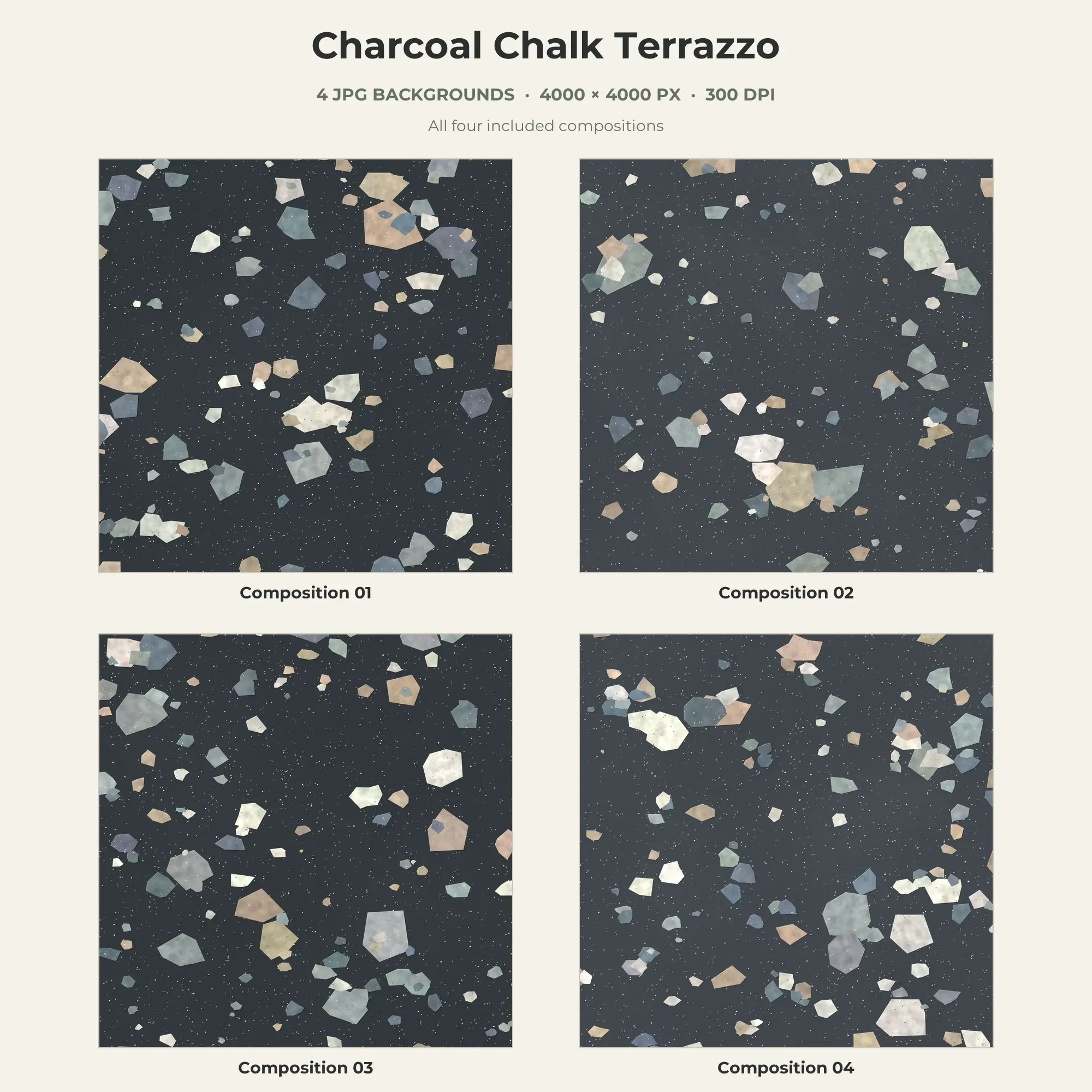 Charcoal Chalk Terrazzo Texture Pack - 4 JPG preview
