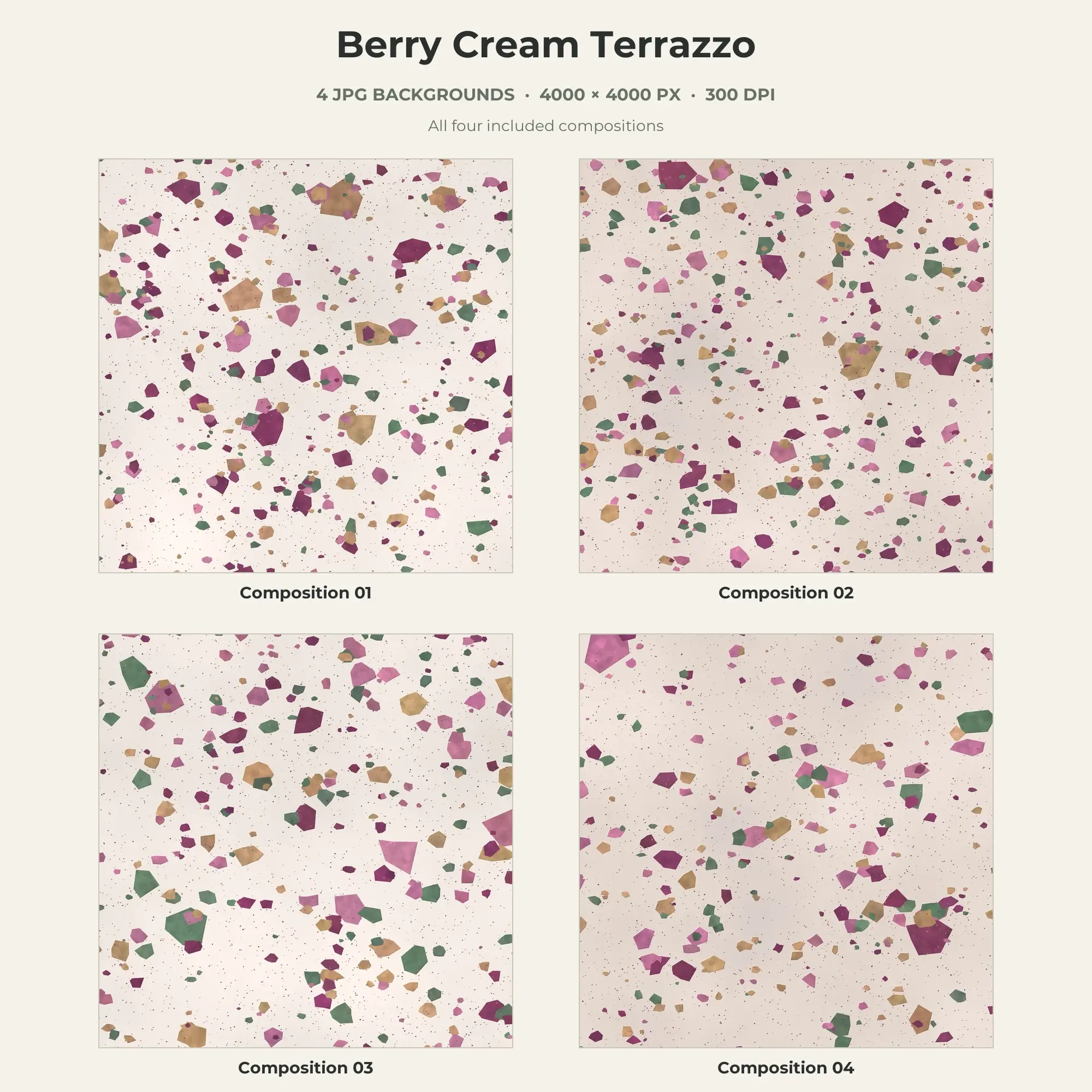 Berry Cream Terrazzo Texture Pack - 4 JPG preview
