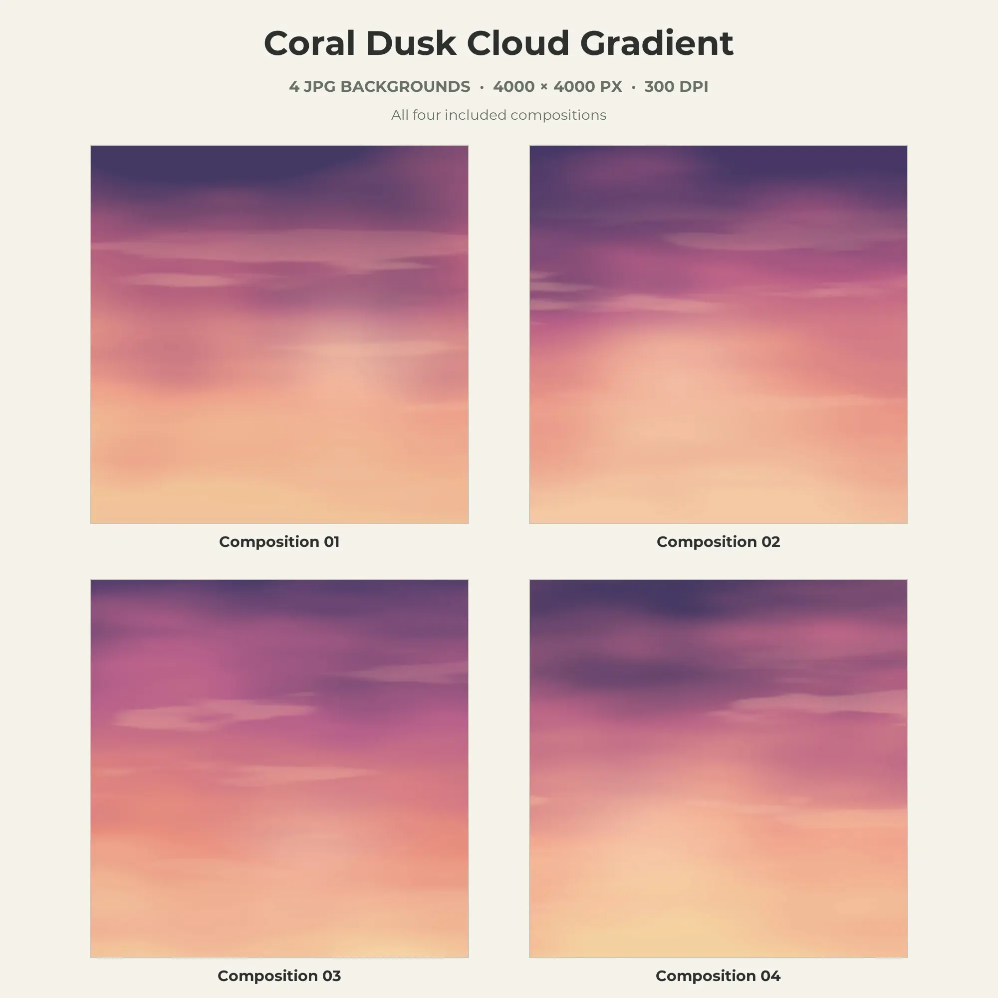 Coral Dusk Cloud Gradient Texture Pack - 4 JPG preview