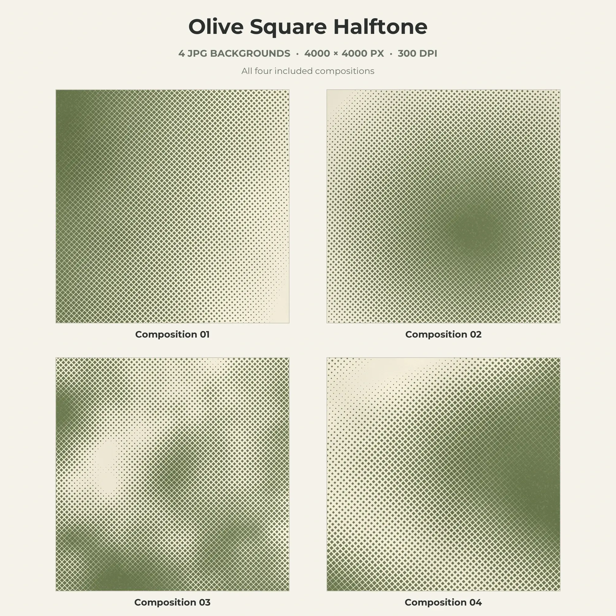Olive Square Halftone Texture Pack - 4 JPG preview