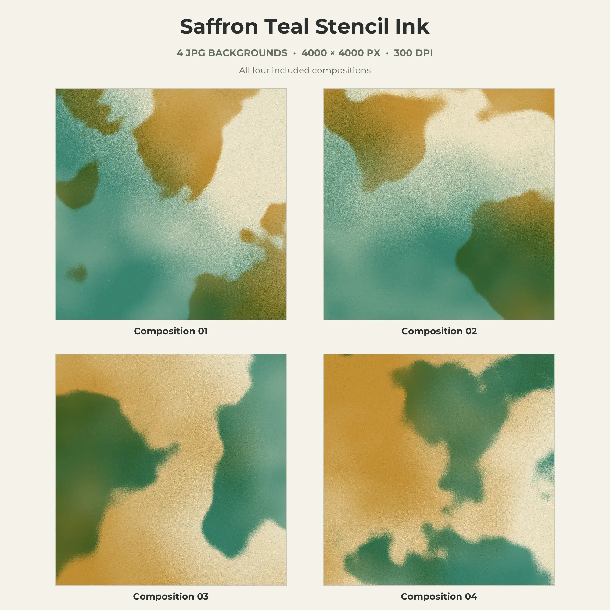Saffron Teal Stencil Ink Texture Pack - 4 JPG preview