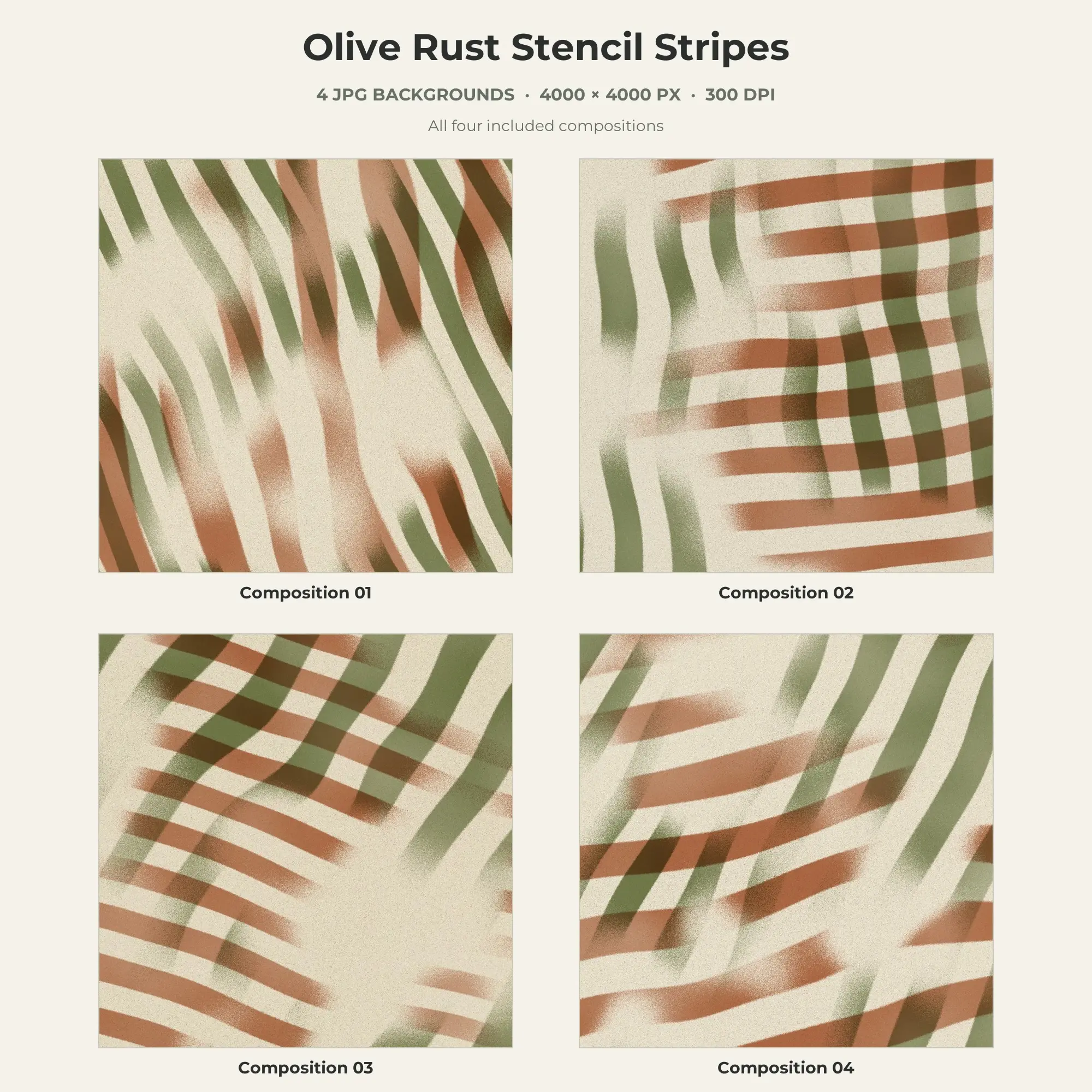 Olive Rust Stencil Stripes Texture Pack - 4 JPG preview