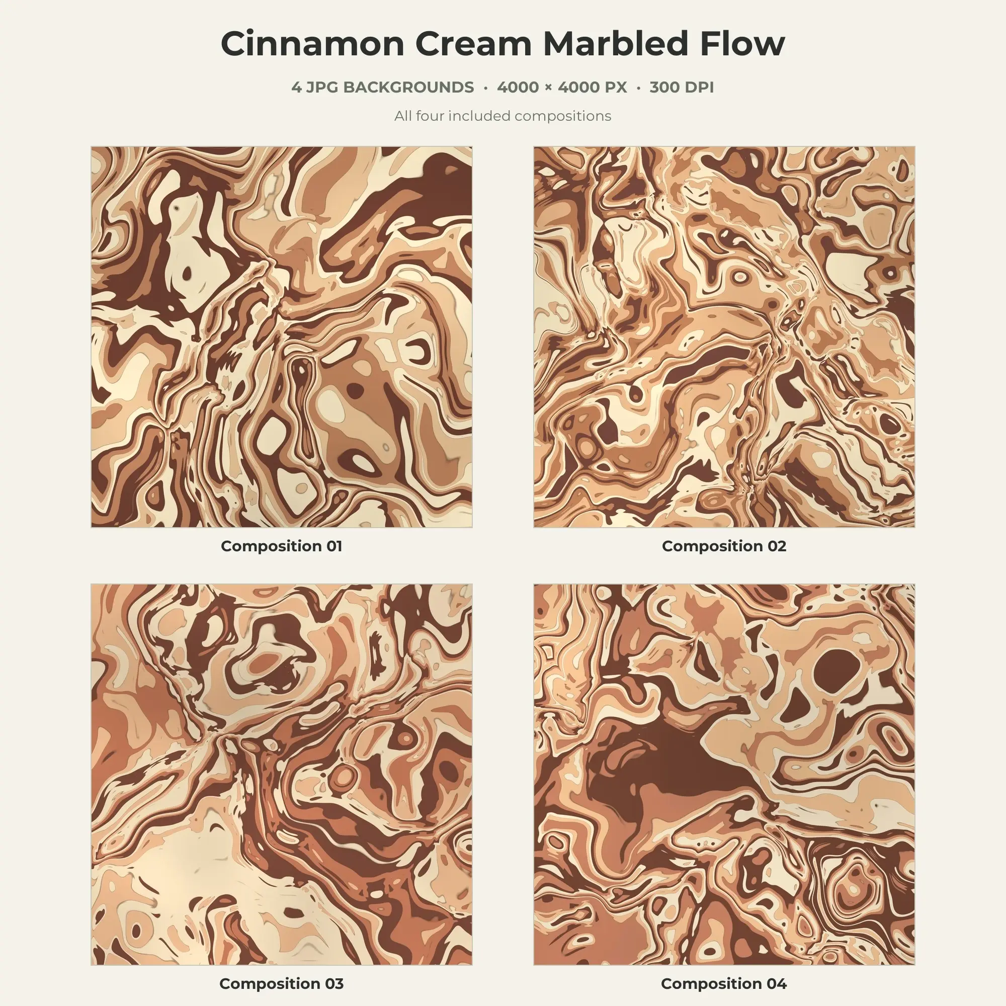 Cinnamon Cream Marbled Flow Texture Pack - 4 JPG preview