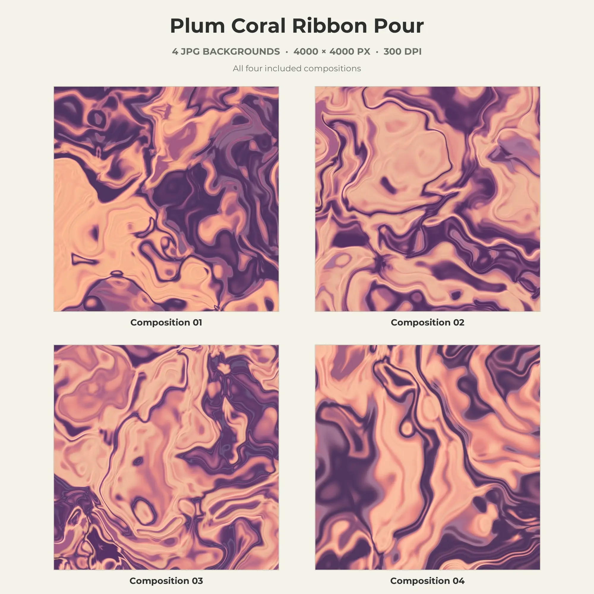 Plum Coral Ribbon Pour Texture Pack - 4 JPG preview