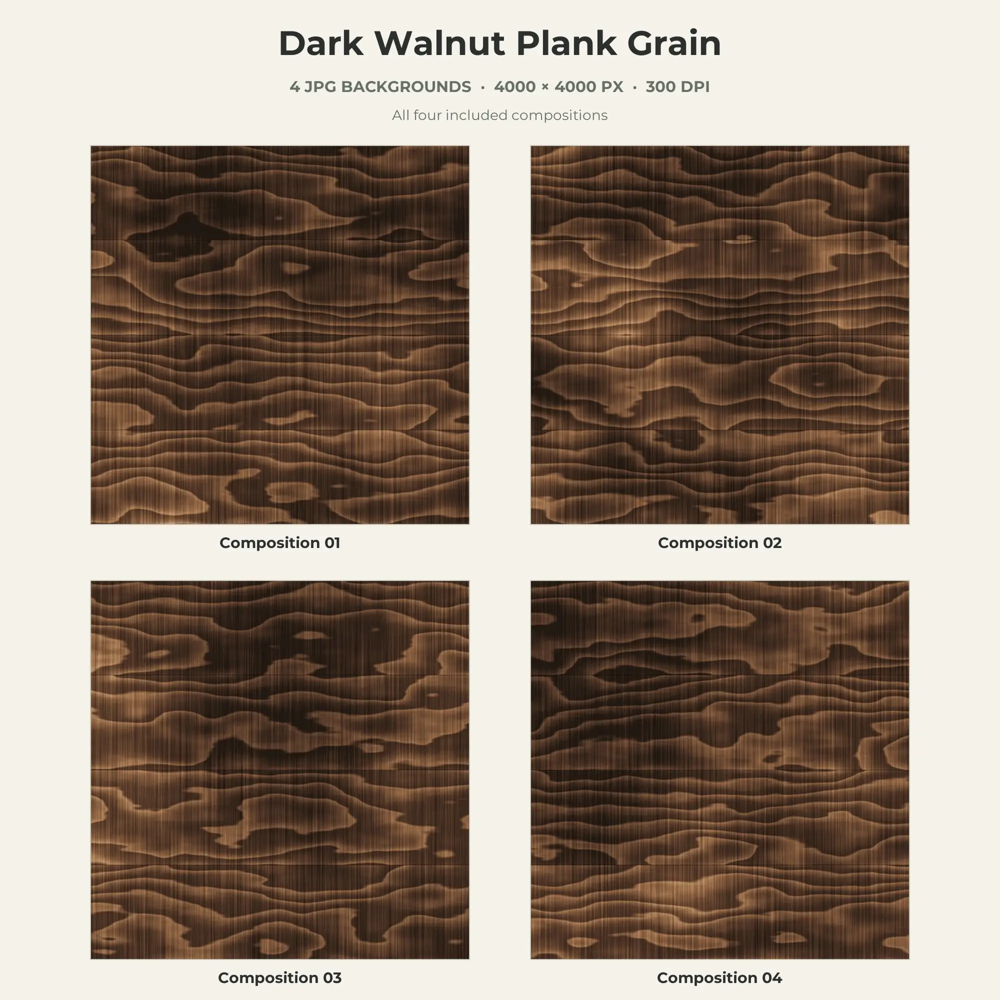 Dark Walnut Plank Grain Texture Pack - 4 JPG preview