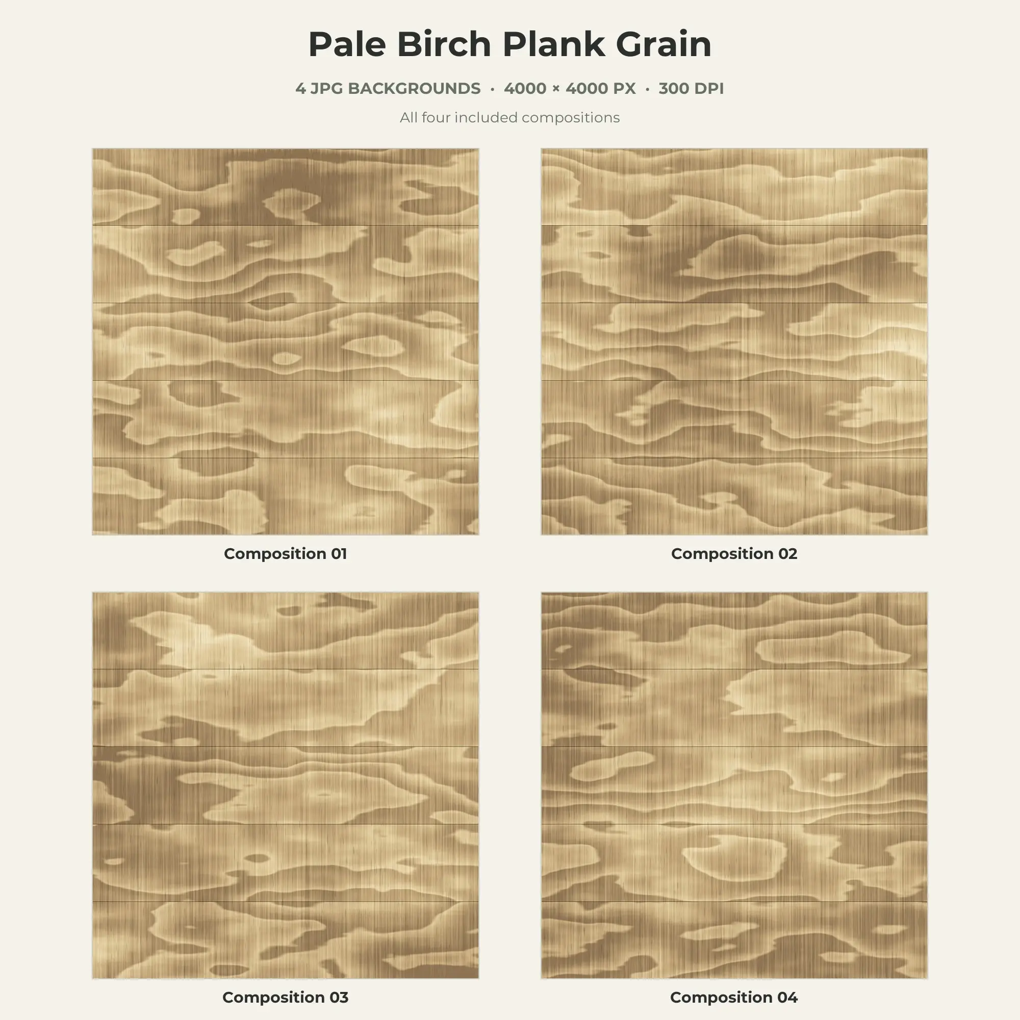 Pale Birch Plank Grain Texture Pack - 4 JPG preview