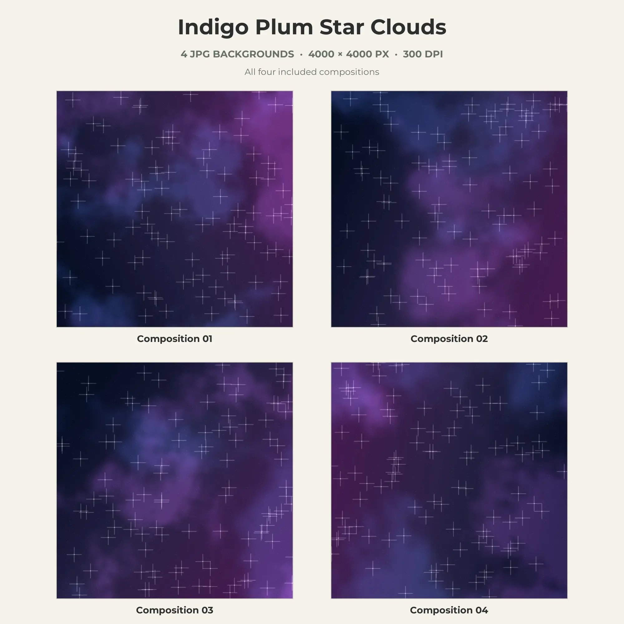 Indigo Plum Star Clouds Texture Pack - 4 JPG preview