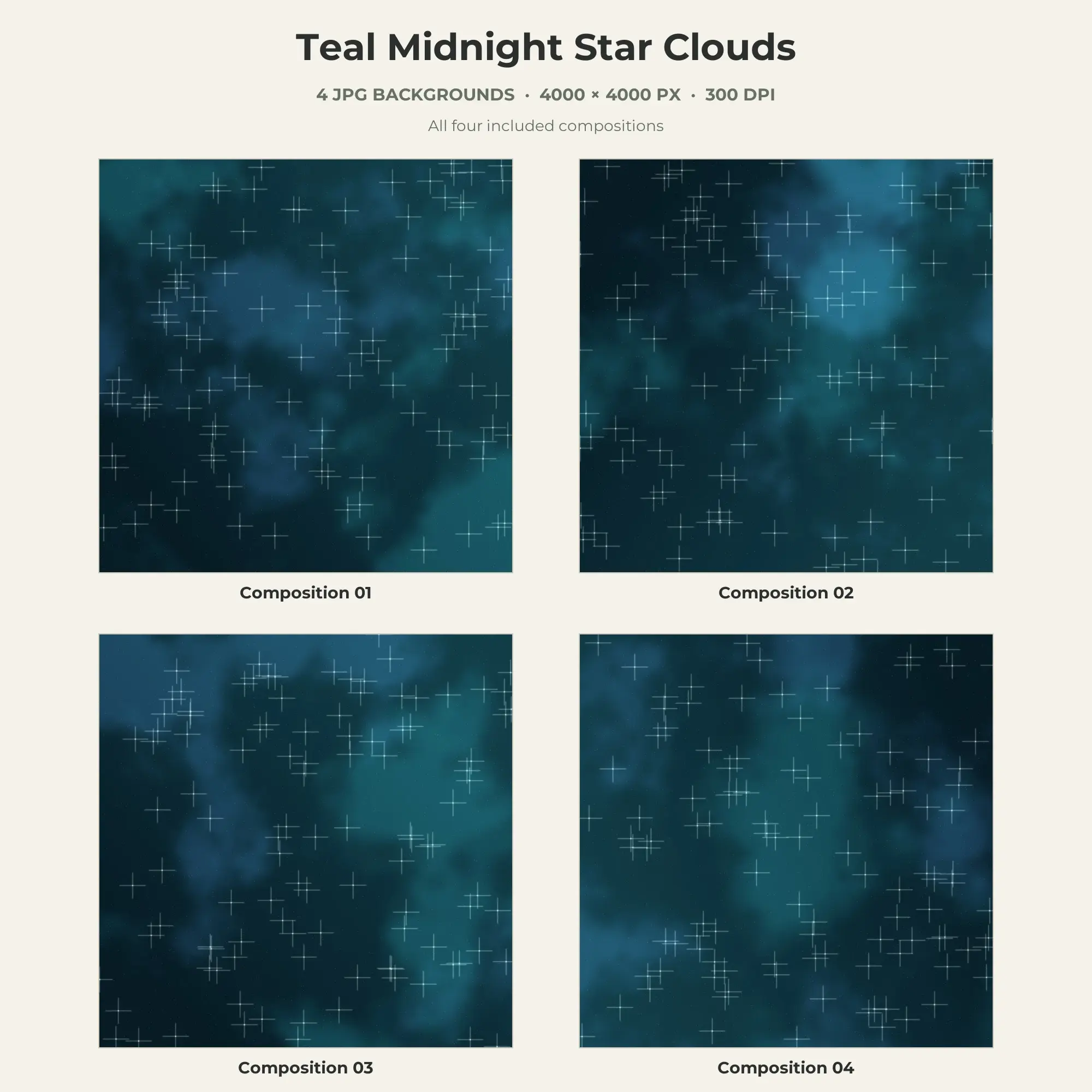 Teal Midnight Star Clouds Texture Pack - 4 JPG preview