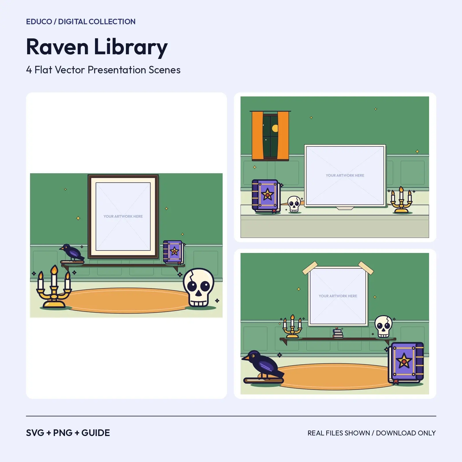 Raven Library – 4 Flat Vector Halloween Presentation Scenes preview