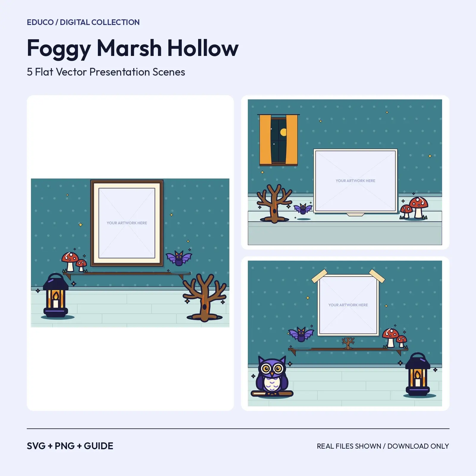 Foggy Marsh Hollow – 5 Flat Vector Halloween Presentation Scenes preview