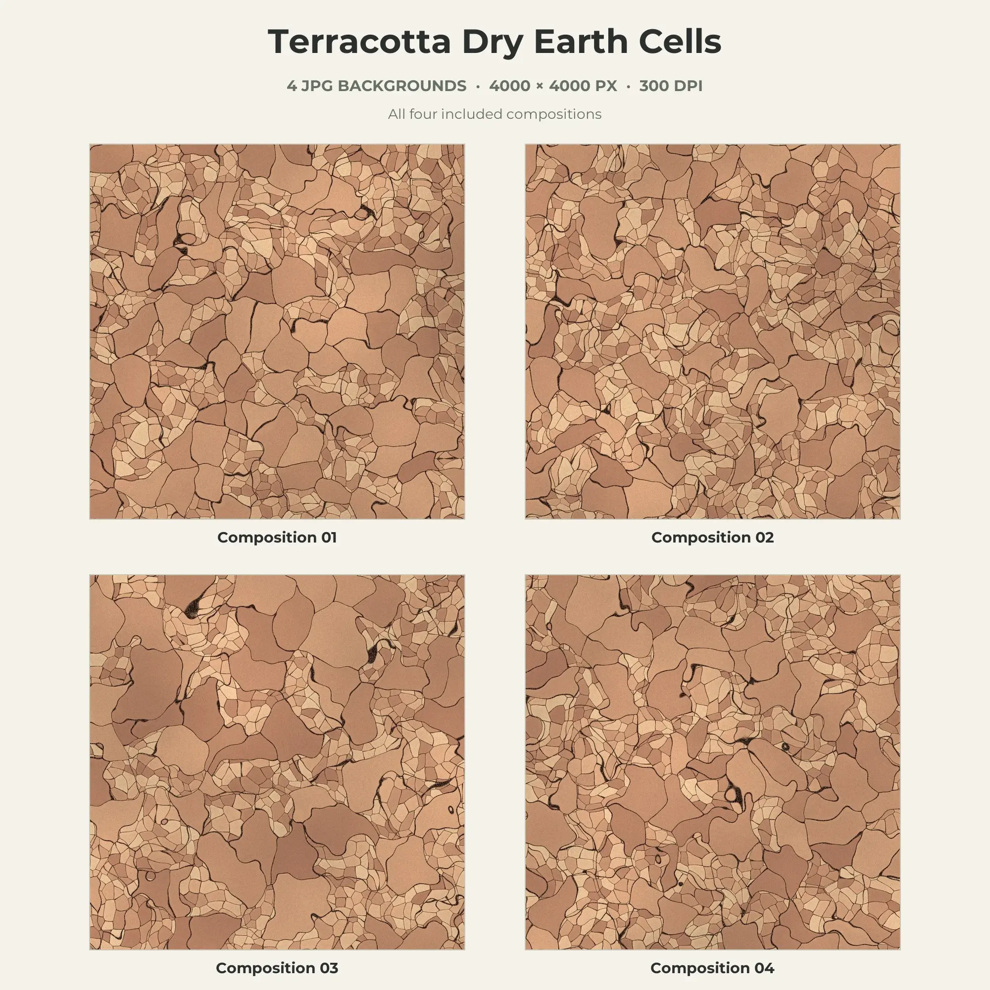 Terracotta Dry Earth Cells Texture Pack - 4 JPG preview