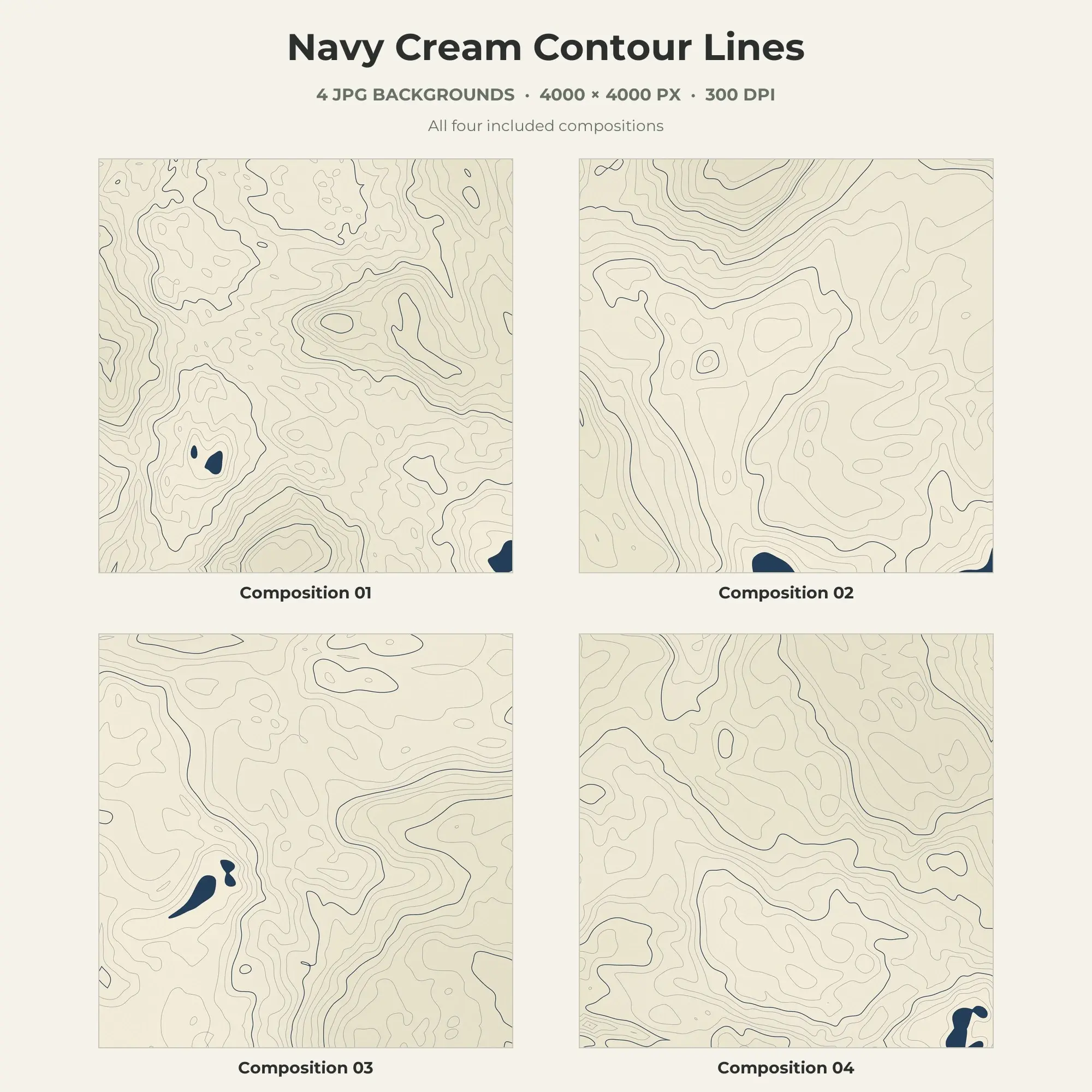 Navy Cream Contour Lines Texture Pack - 4 JPG preview