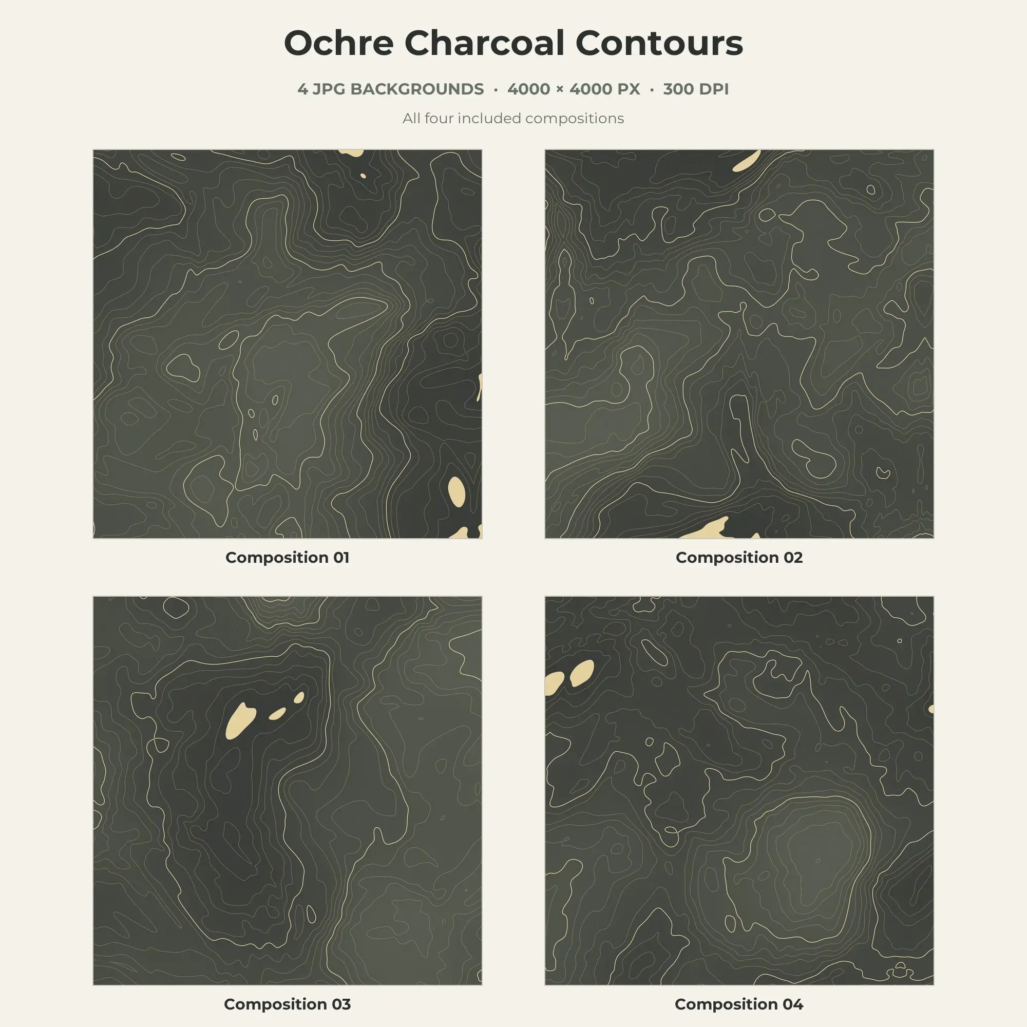 Ochre Charcoal Contours Texture Pack - 4 JPG preview