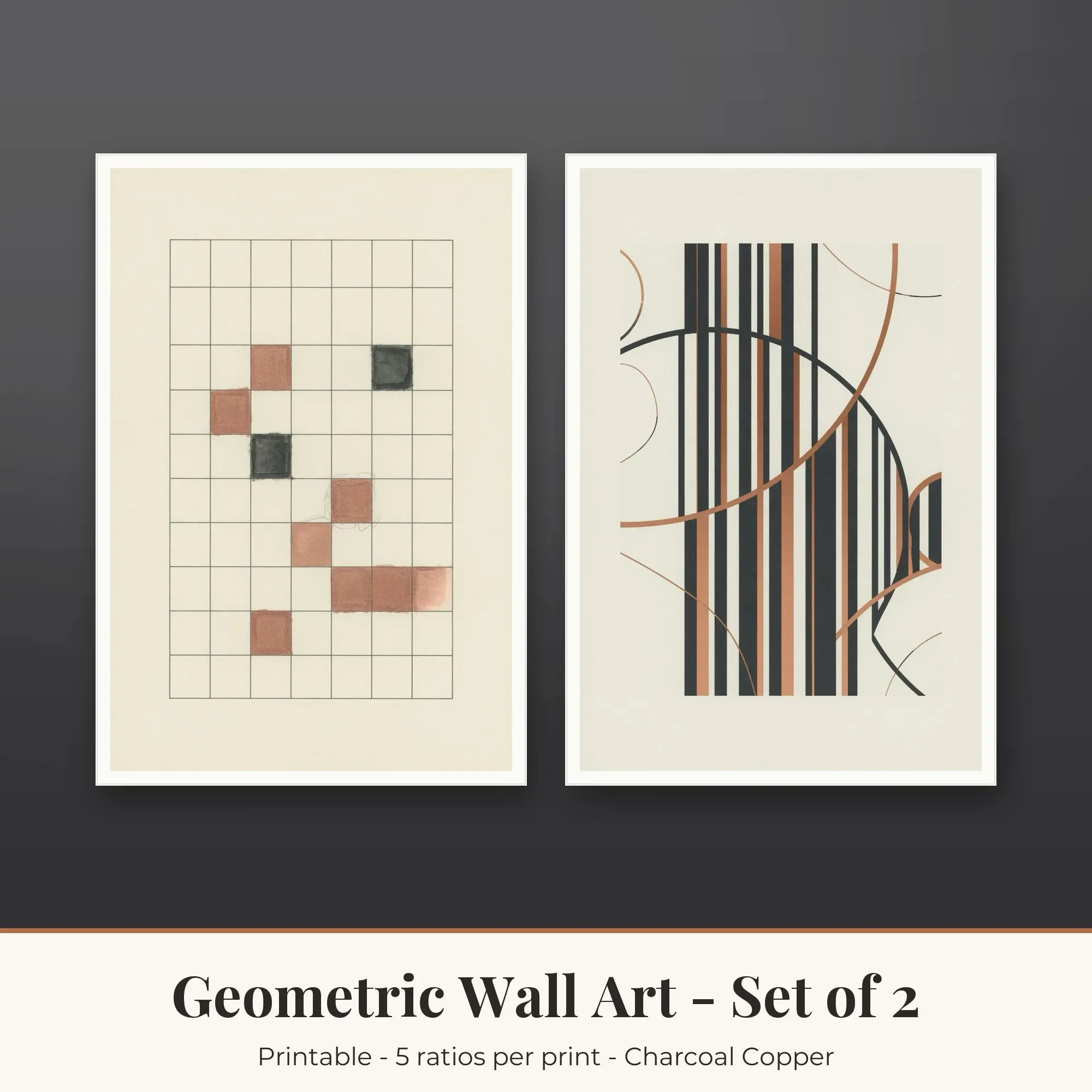 Geometric Printable Art Set of 2: Grid Study and Stripes and Arcs preview