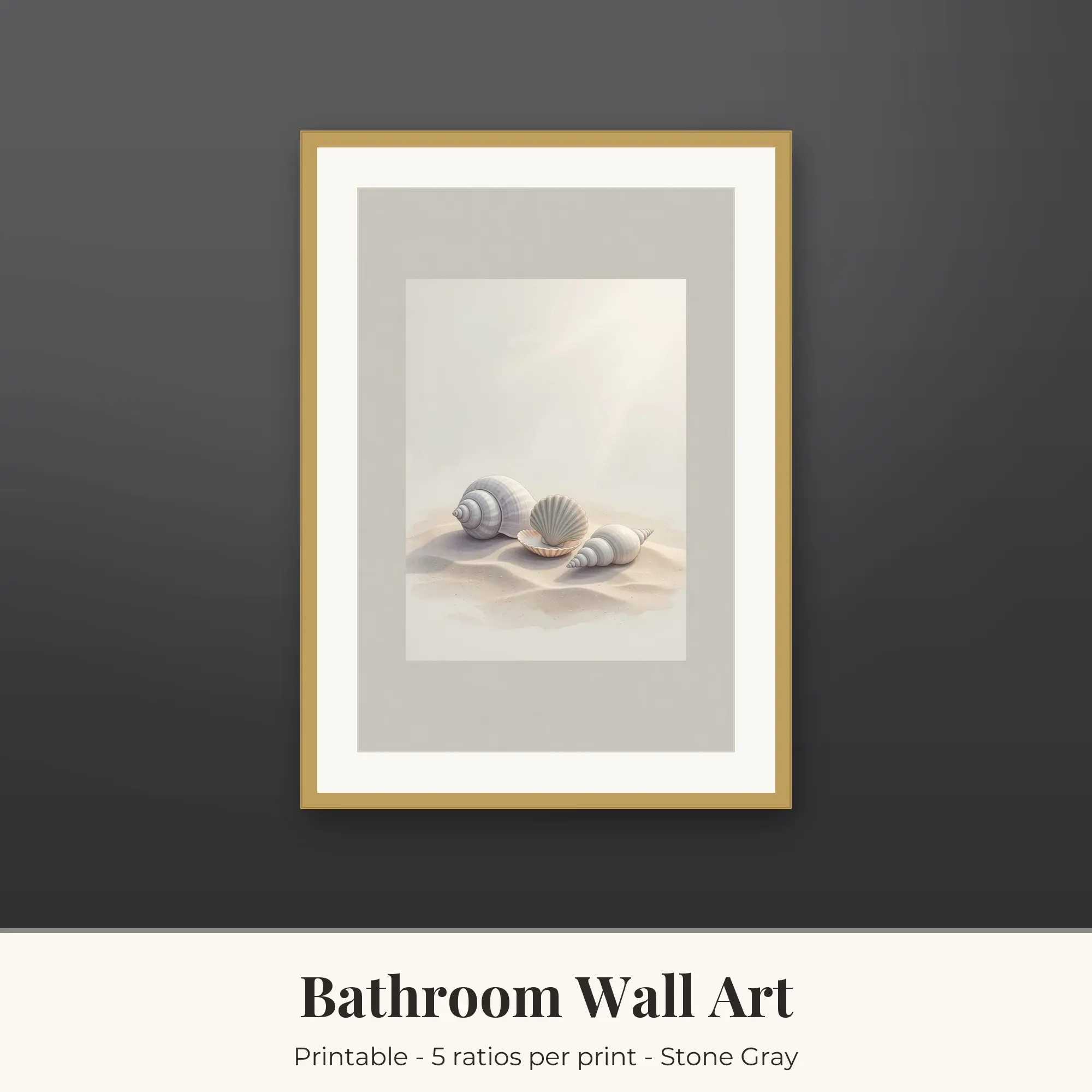 Bathroom Wall Art Print, Stone Gray Seashells preview