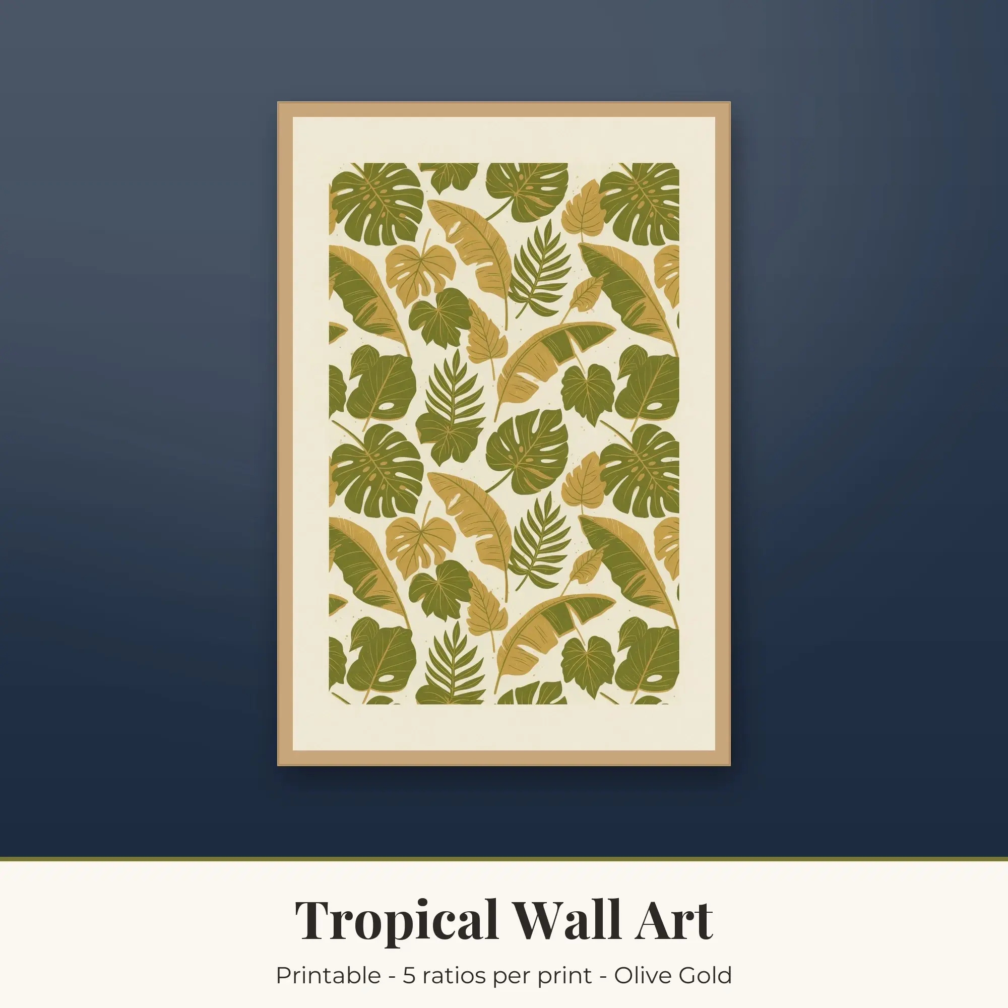 Tropical Wall Art Print - Monstera Pattern - Olive Gold preview