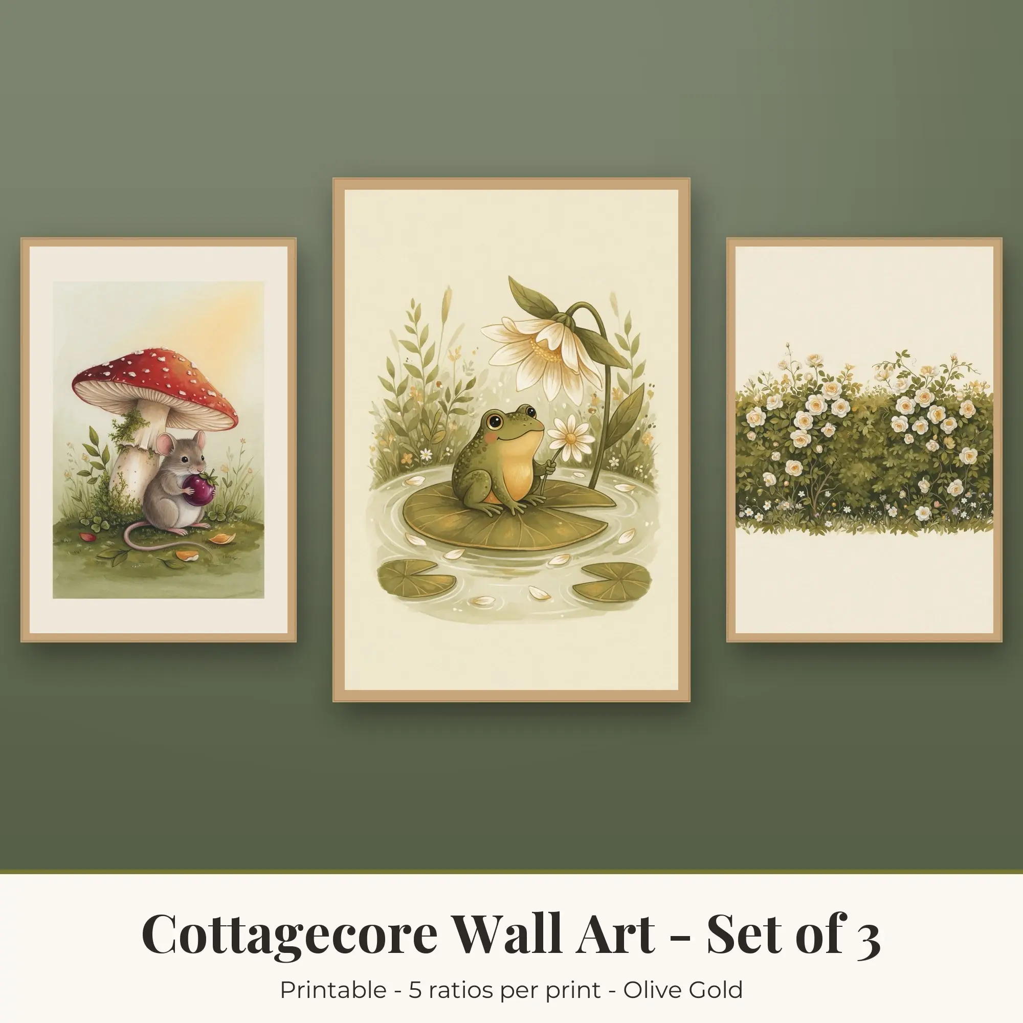 Hedge Roses Cottagecore Set of 3 - Olive Gold preview