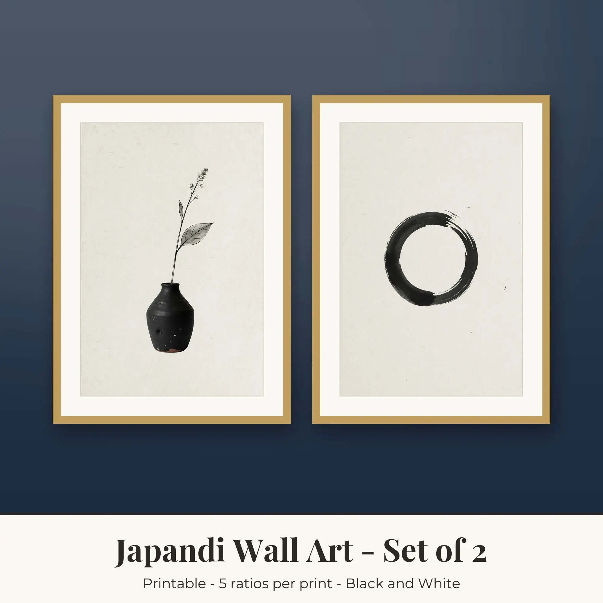 Ceramic Vase and Zen Circle Wall Art Set of 2 | Japandi Digital Prints preview
