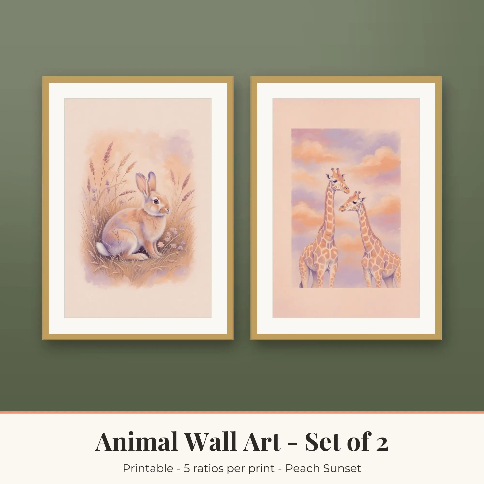 Animal Printable Art Set of 2: Rabbit and Giraffe preview