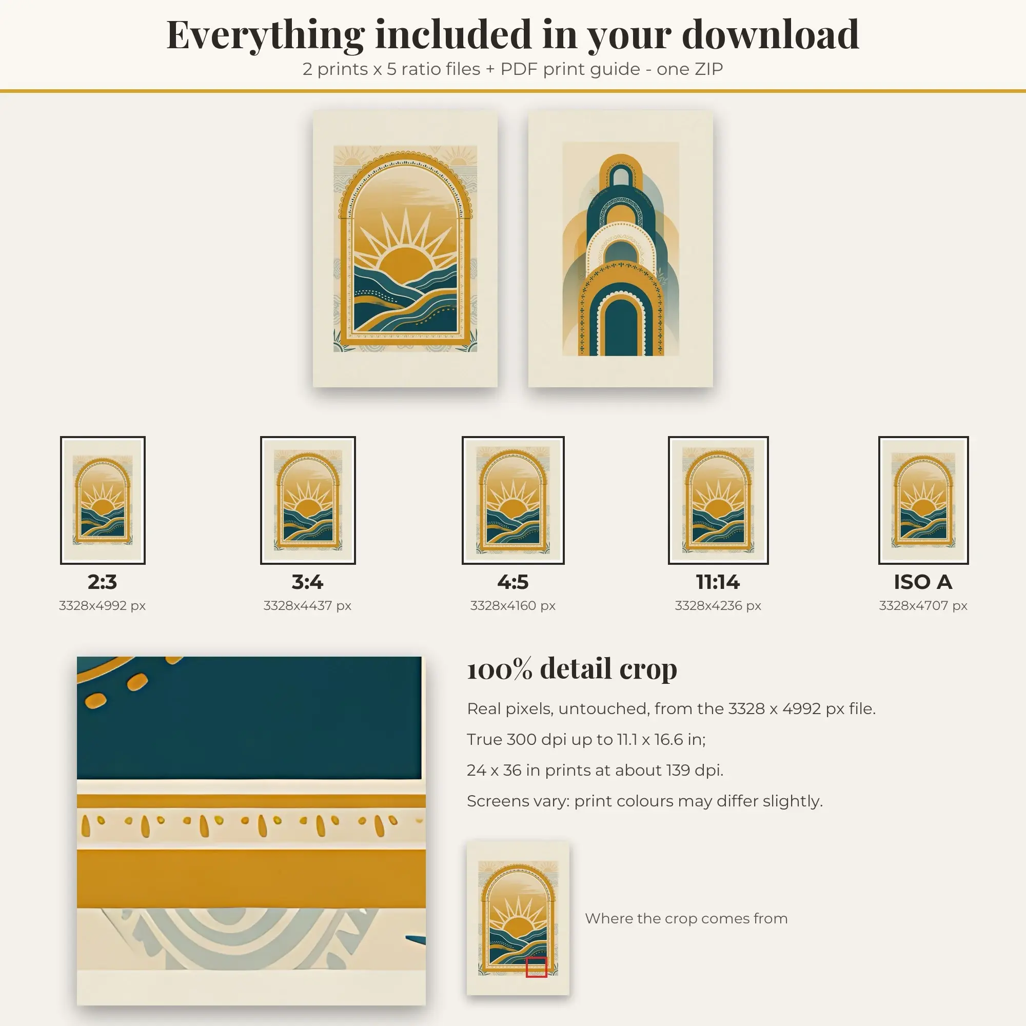 Boho Printable Art Set of 2: Sunrise Arch and Stacked Arches, preview 2 of 2