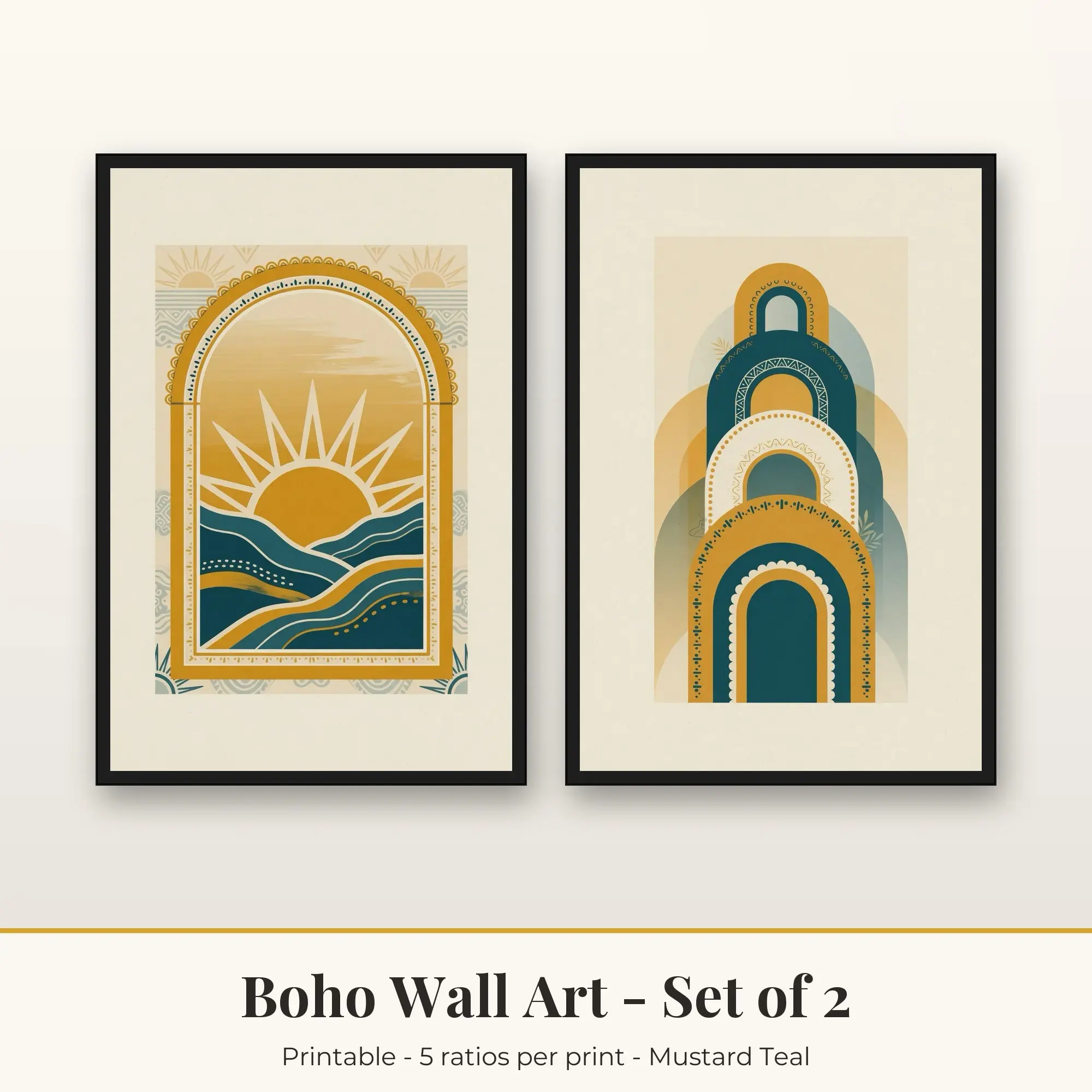 Boho Printable Art Set of 2: Sunrise Arch and Stacked Arches, preview 1 of 2