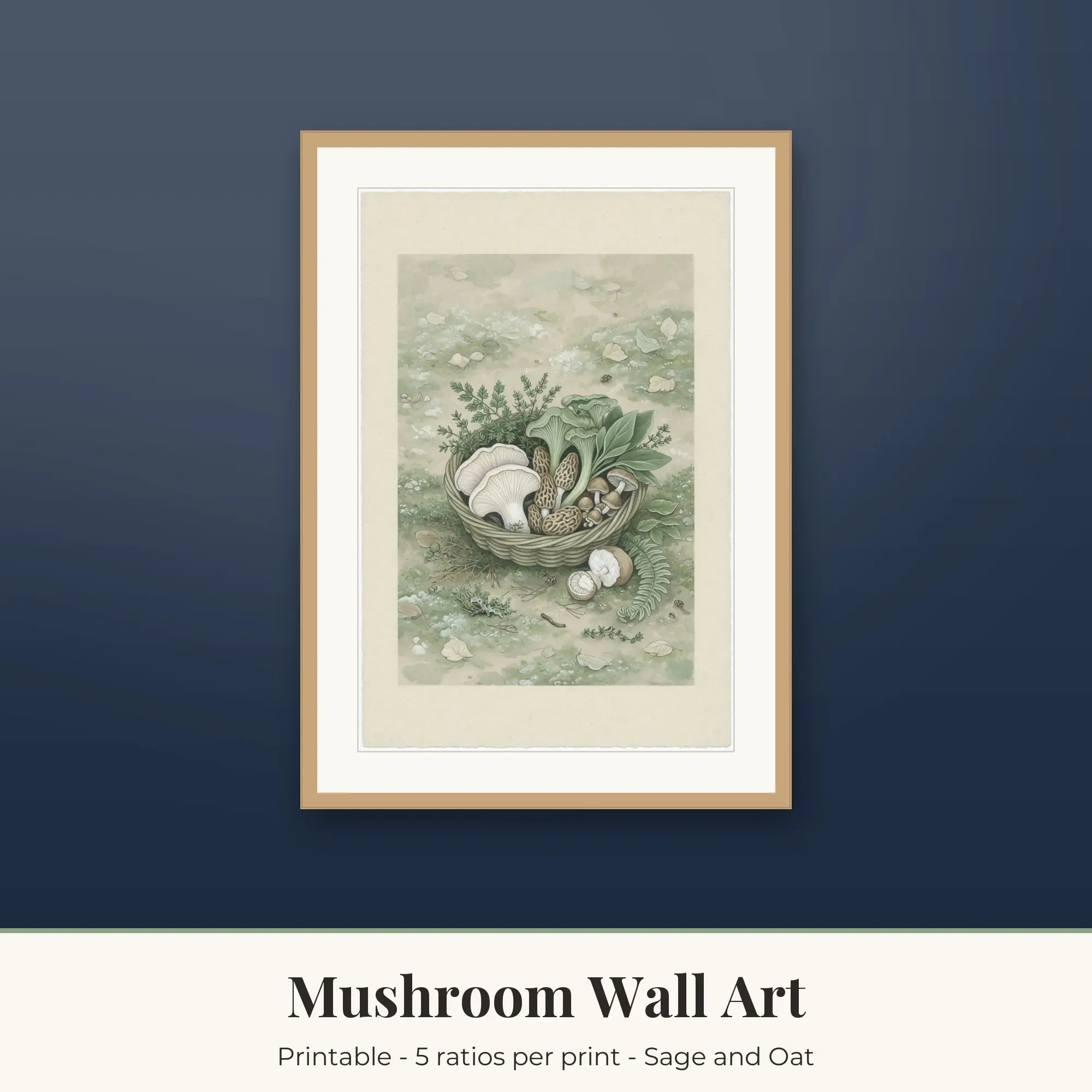 Mushroom Wall Art Print, Forager Basket, Printable preview