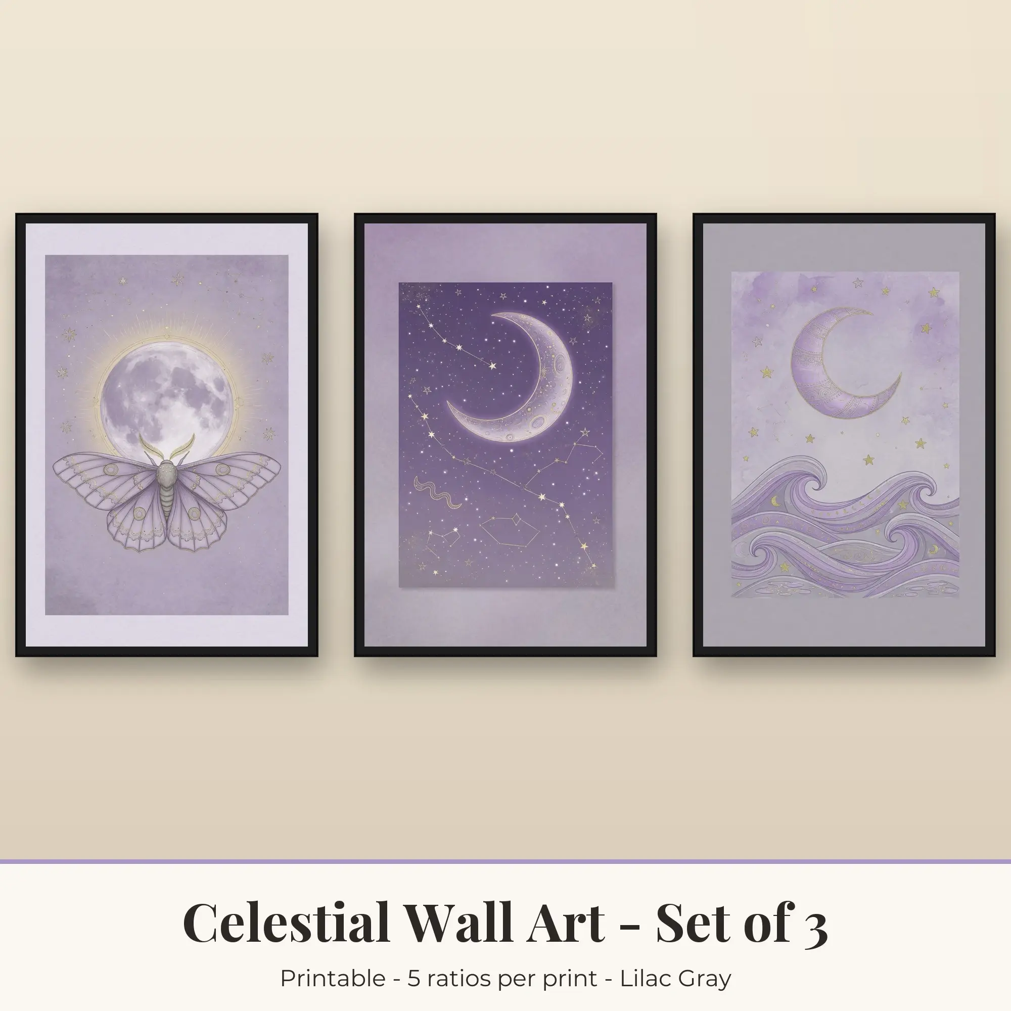 Night Sky Stars Celestial Set of 3 - Lilac Gray preview