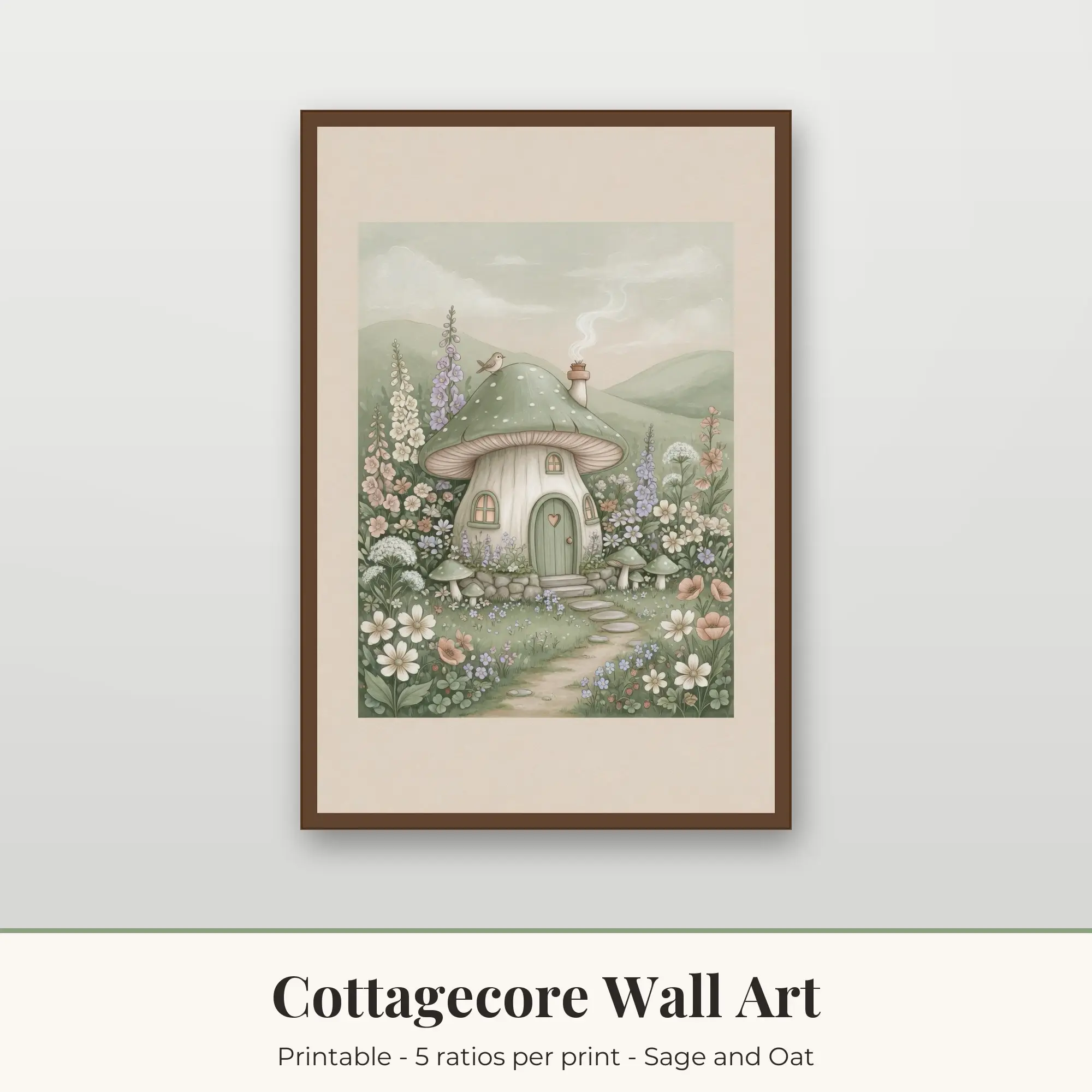 Mushroom Cottage Wall Art Print | Cottagecore Digital Prints preview