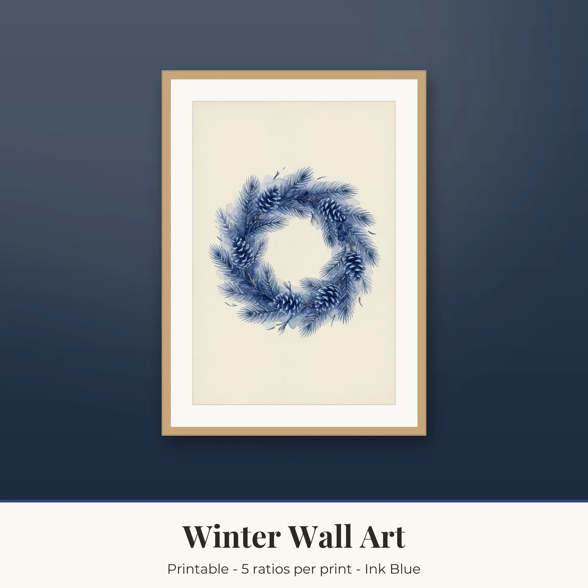 Winter Wall Art Print - Winter Wreath - Ink Blue preview
