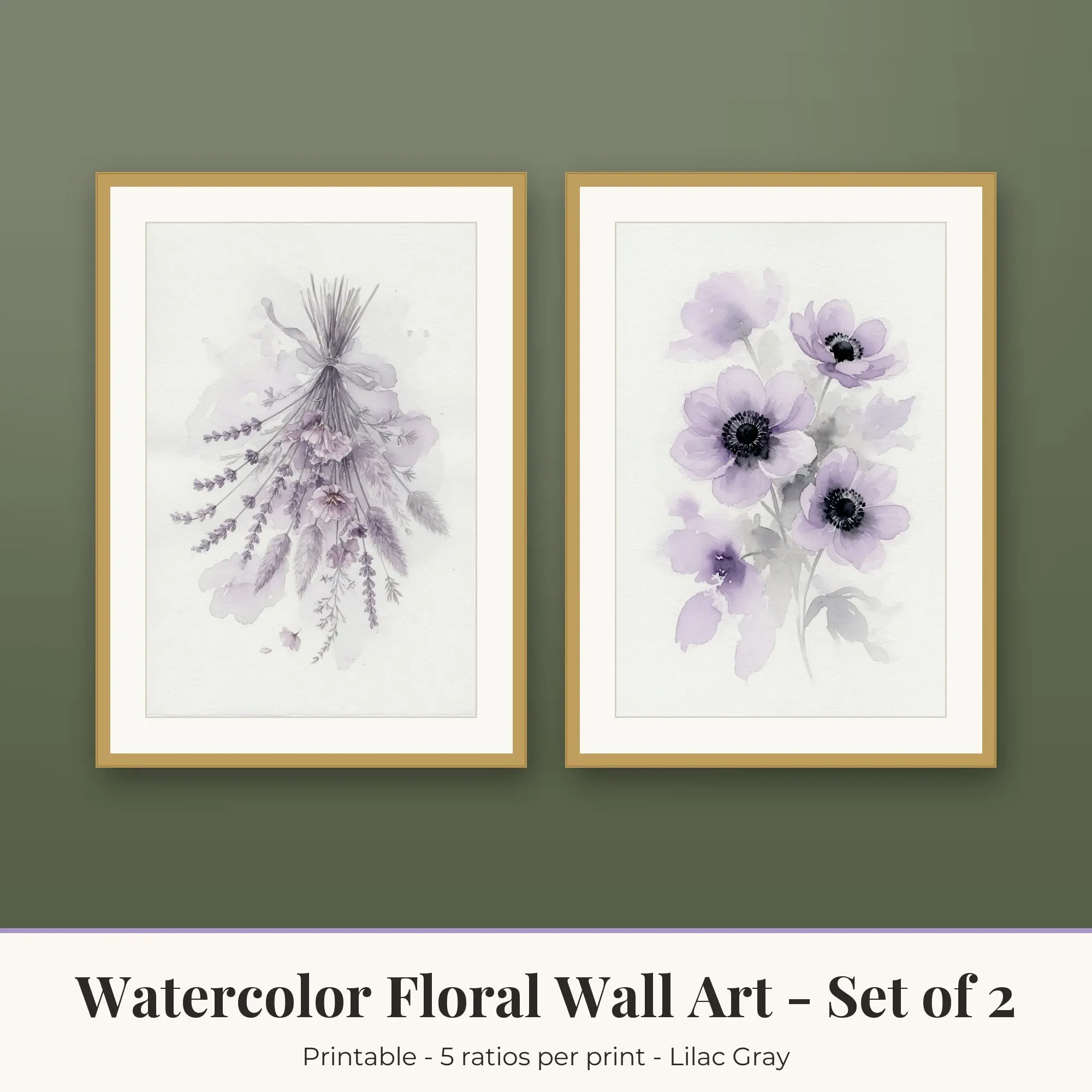Watercolor Floral Printable Art Set of 2: Dried Bouquet and Anemones preview