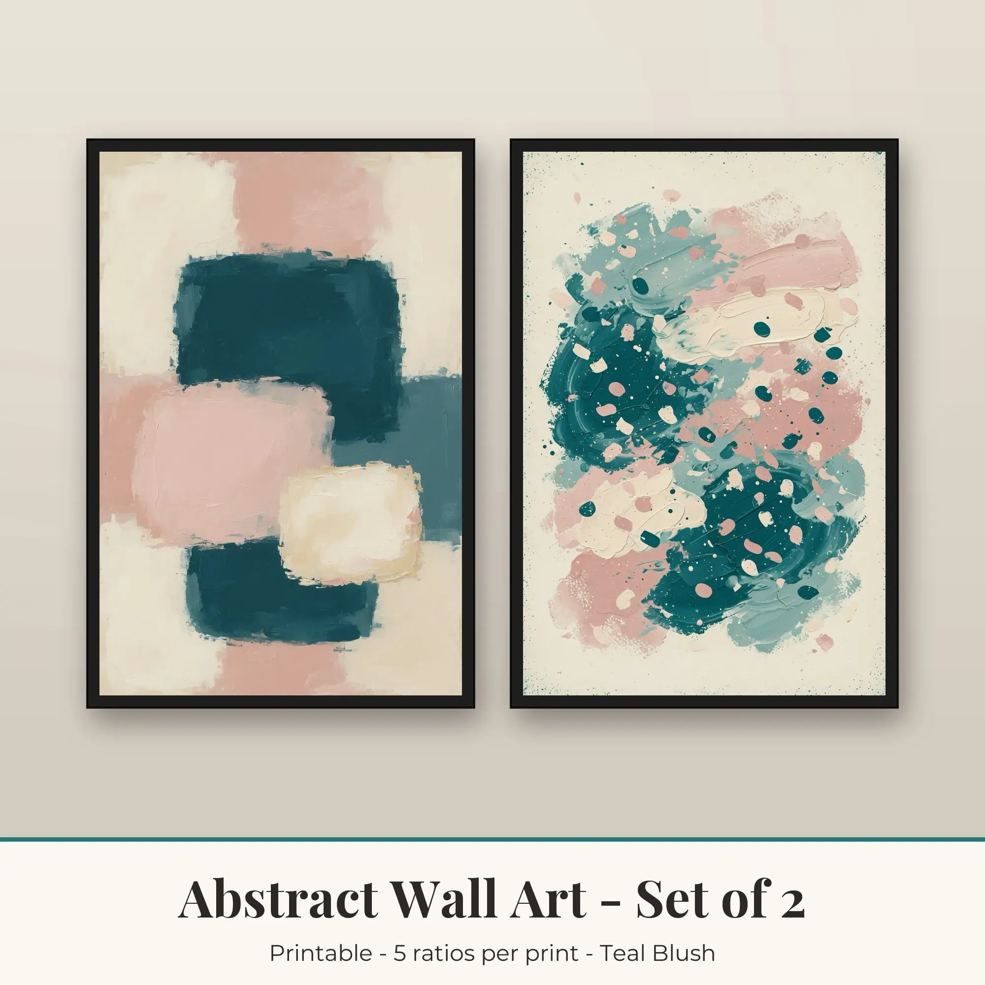 Abstract Printable Art Set of 2: Color Field and Confetti Shapes preview