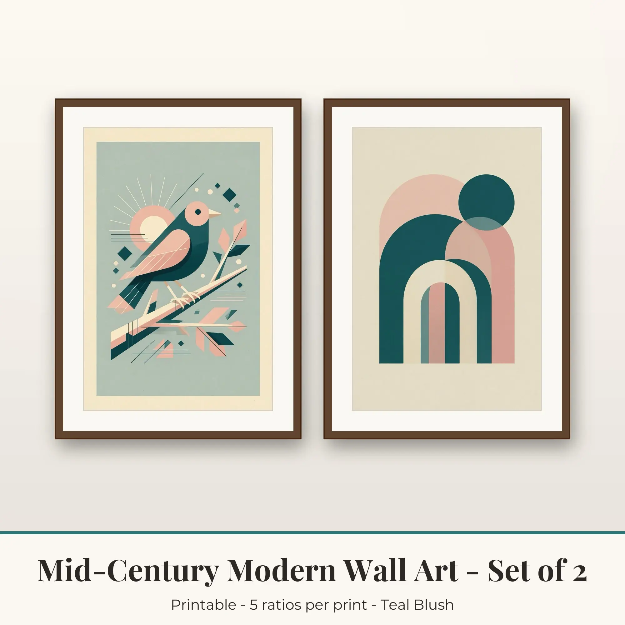 Mid-Century Modern Wall Art Set of 2: Arch Trio, Teal Blush preview