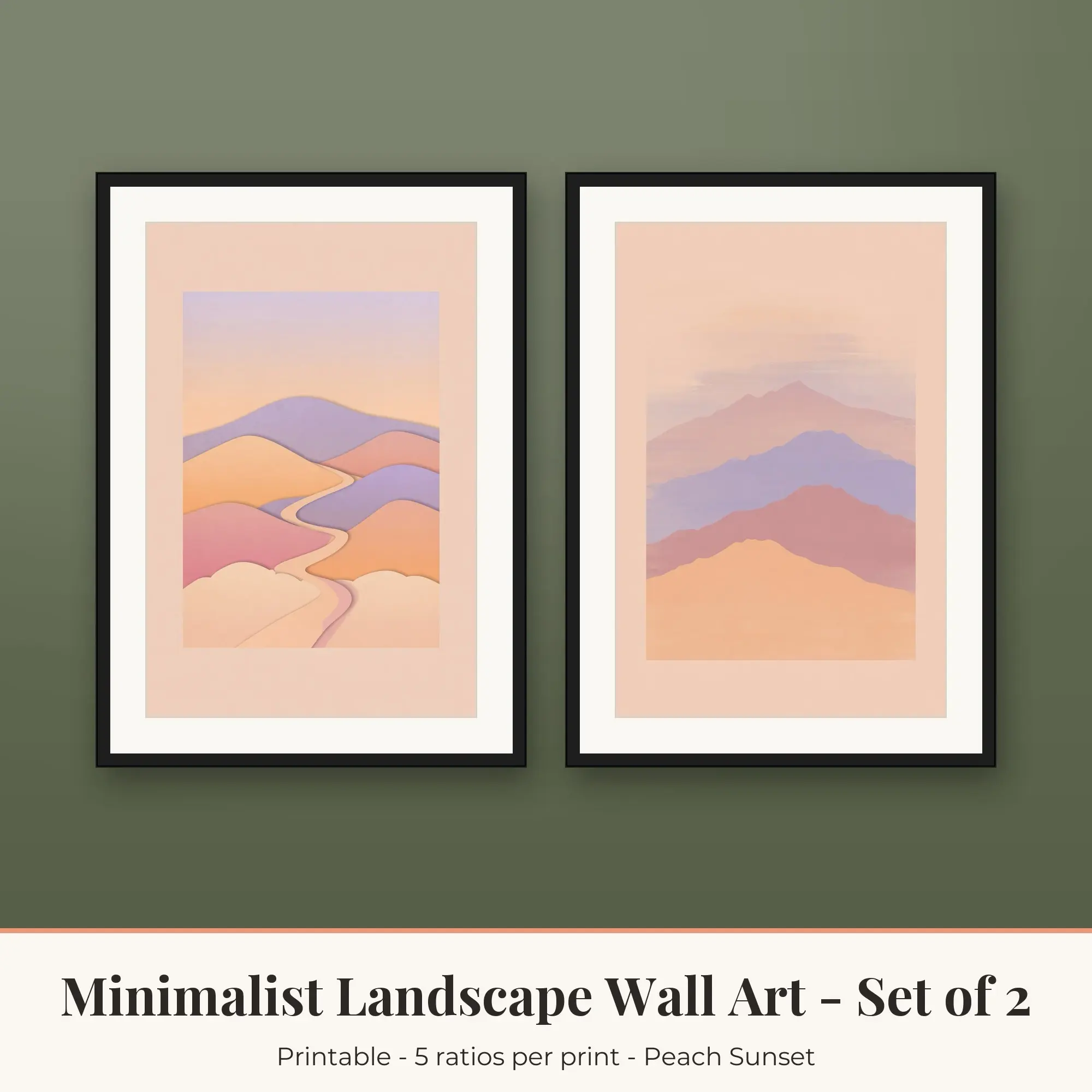 Minimalist Landscape Set of 2: Mountain Layers, Peach Sunset preview