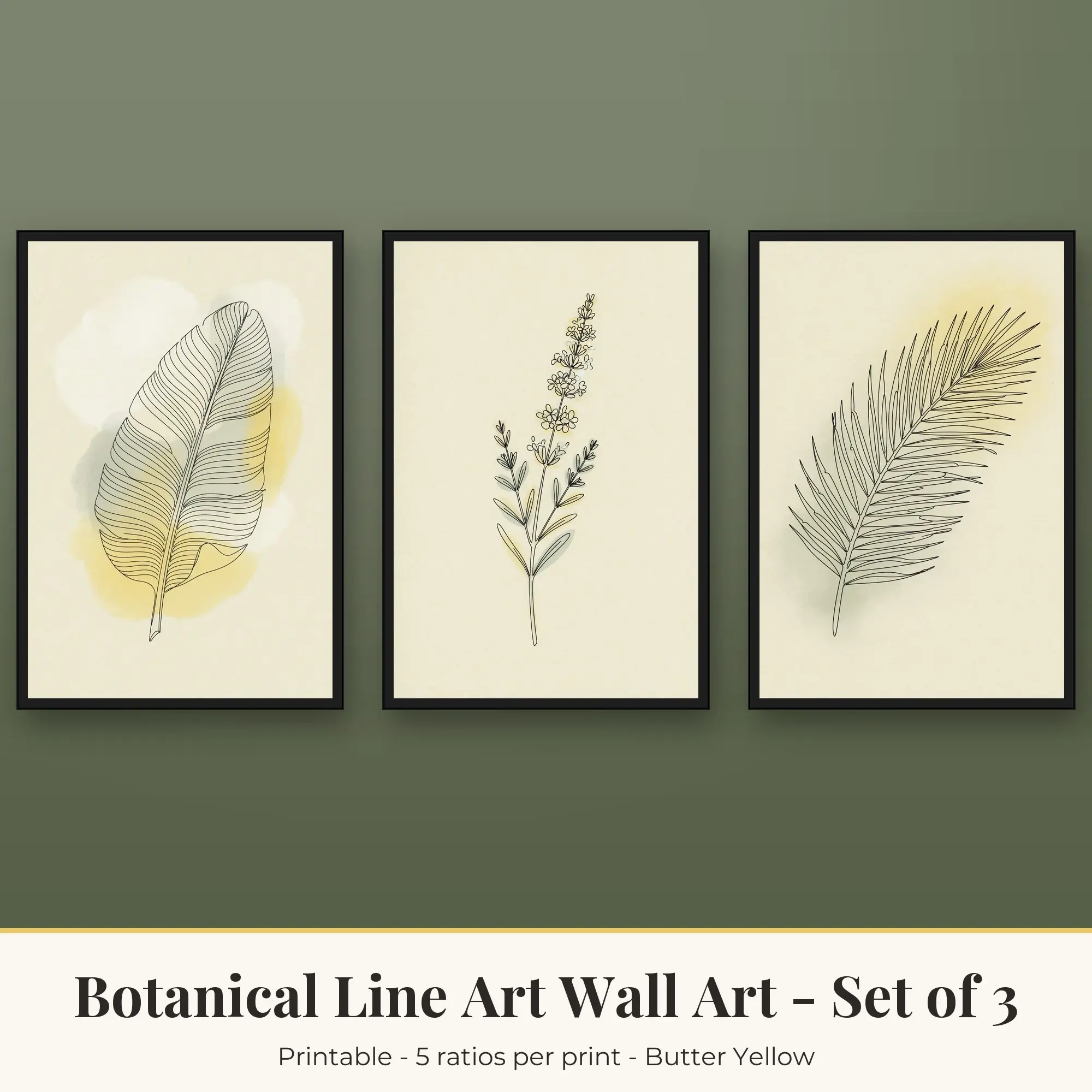 Botanical Line Art Wall Art Set of 3: Lavender Sprig, Butter Yellow preview
