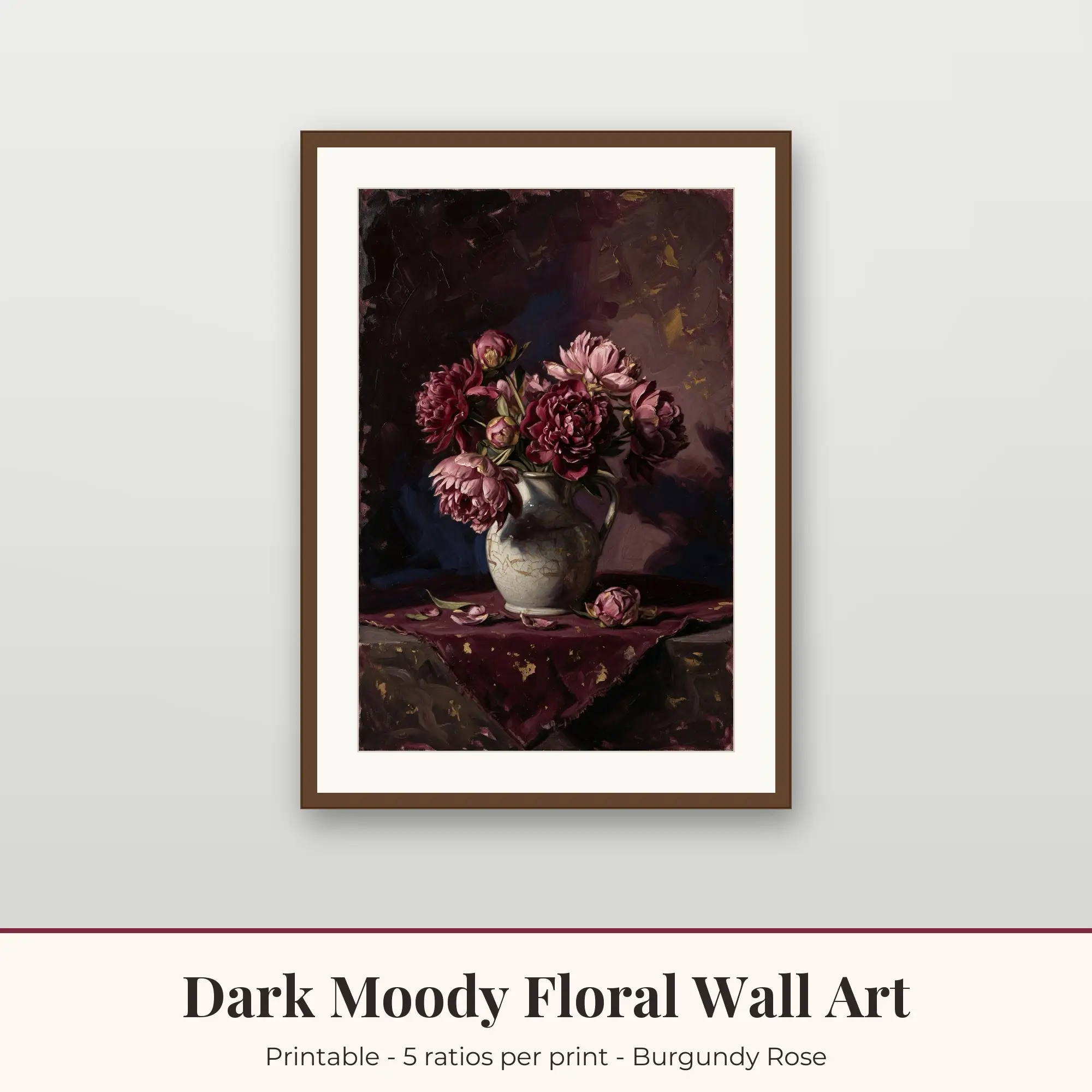 Peony Still Life Dark Moody Floral Prints Print, Printable Wall Art preview
