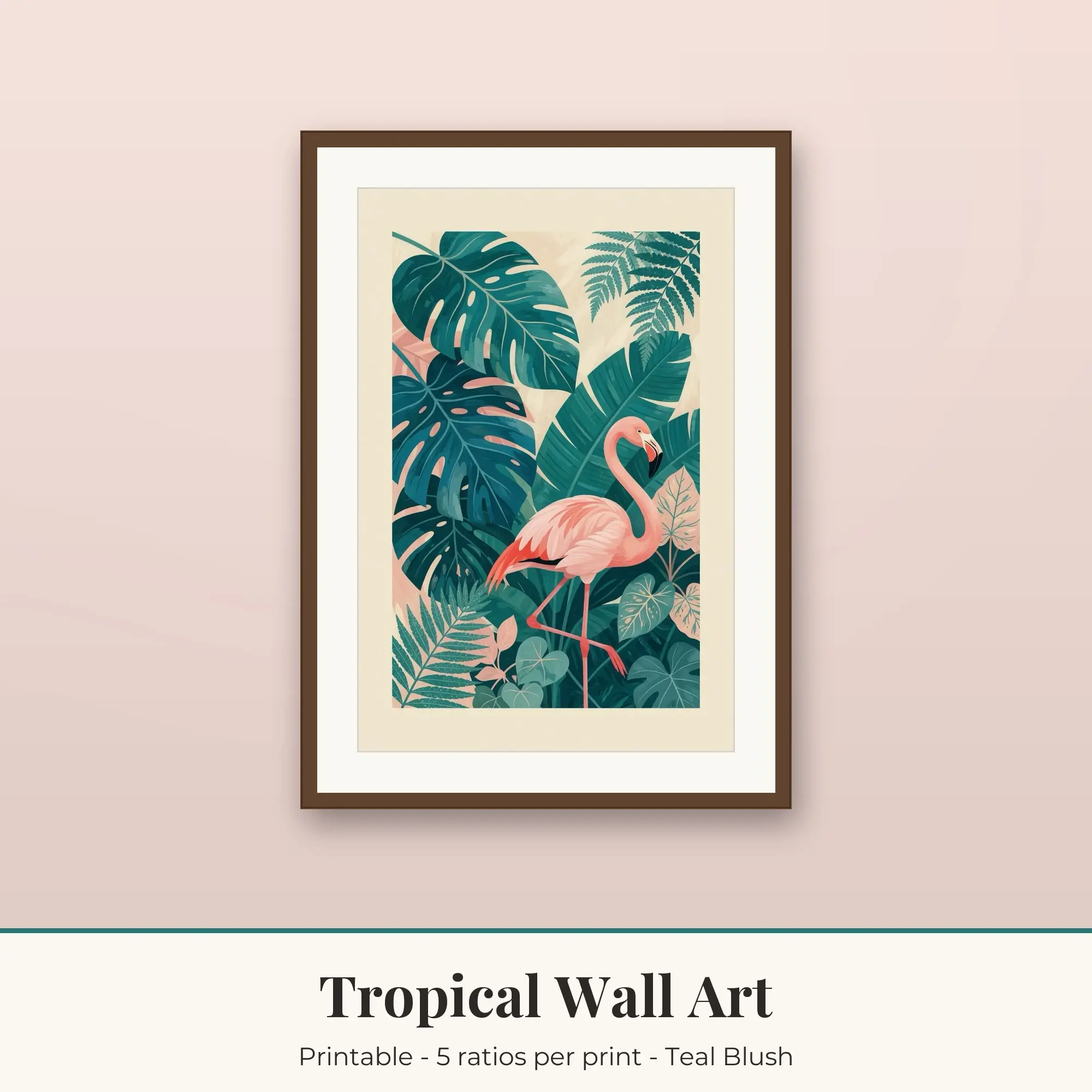Tropical Wall Art Print - Flamingo - Teal Blush preview