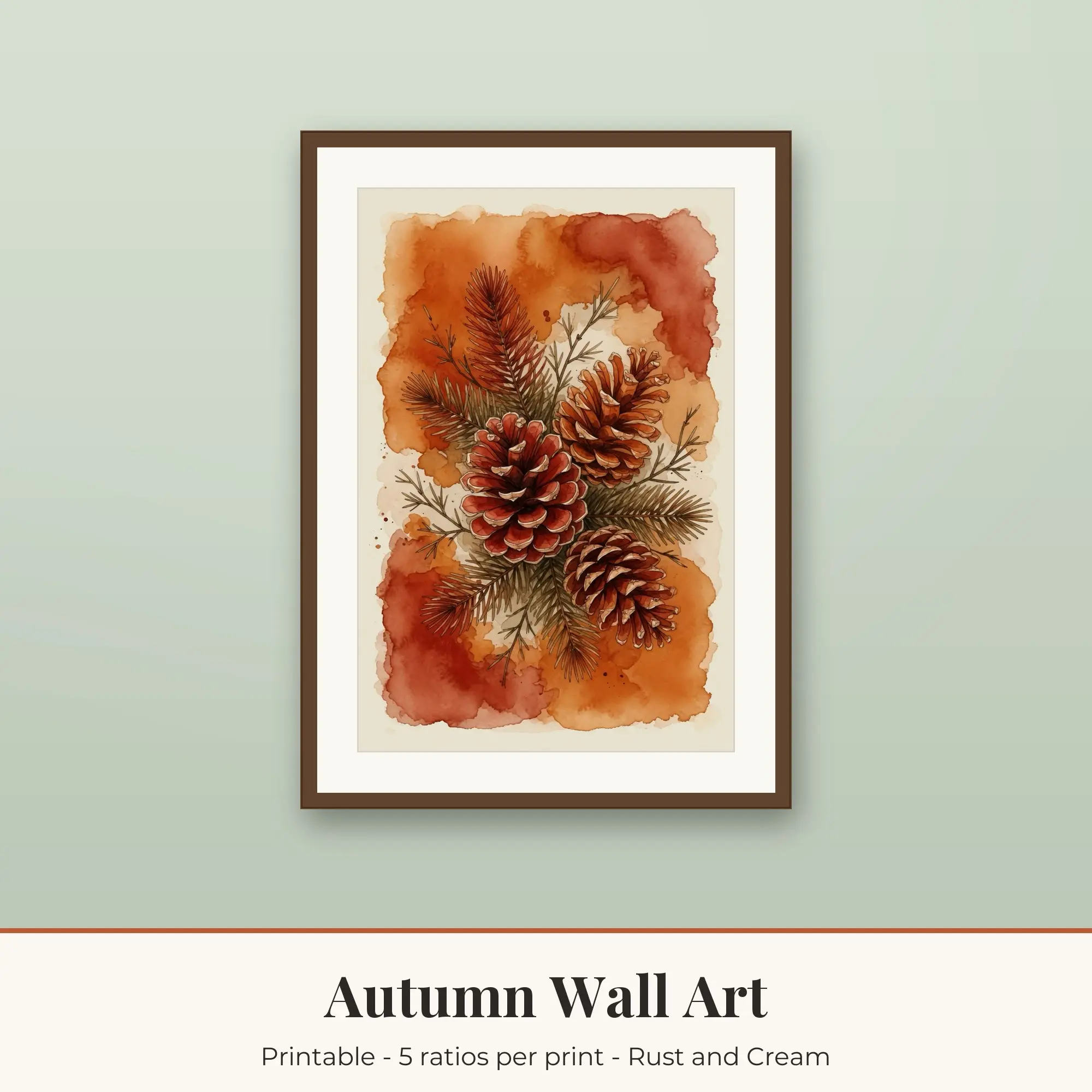 Autumn Wall Art Print, Pine Cones, Printable preview