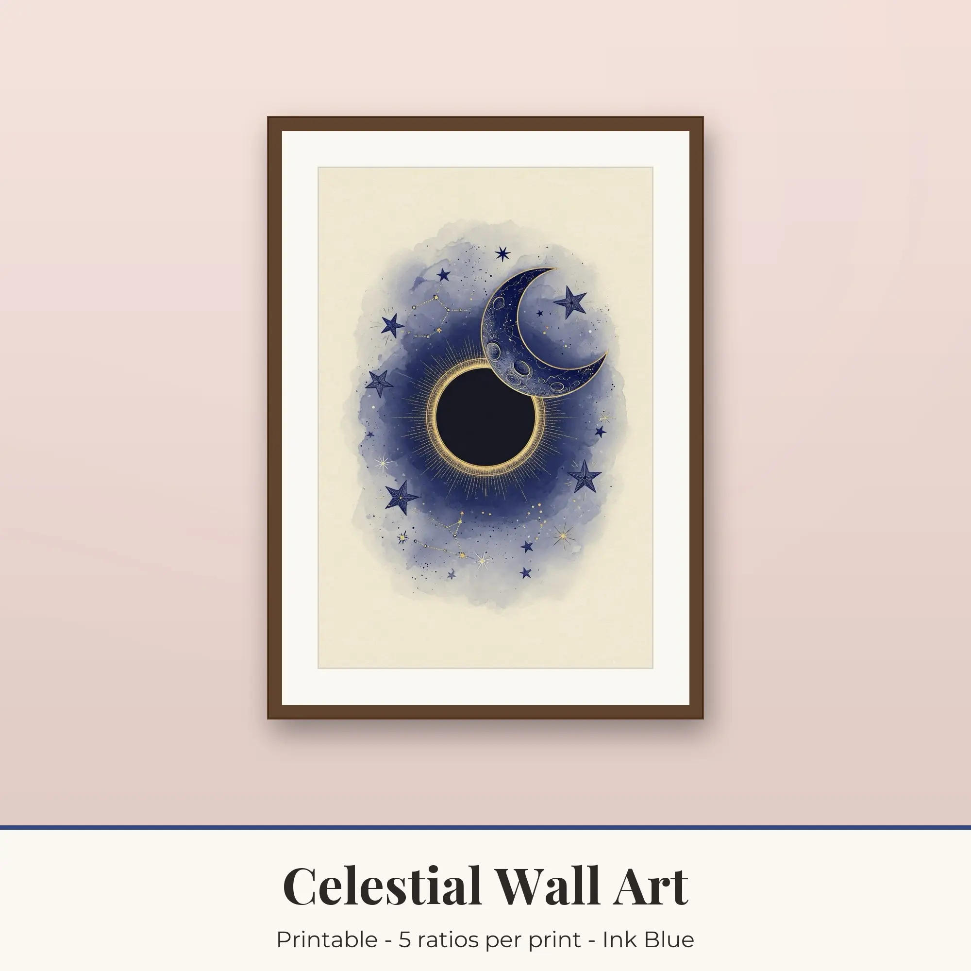 Celestial Wall Art Print, Ink Blue Eclipse preview