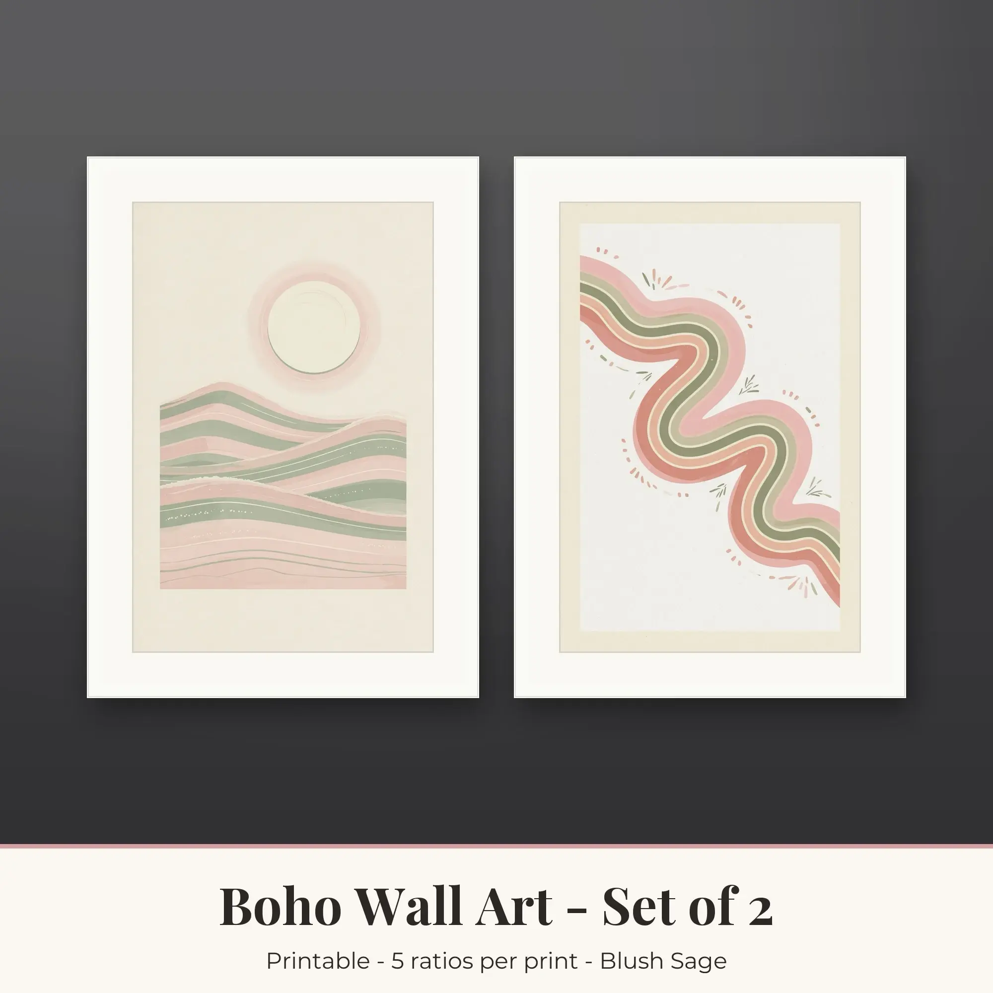 Dune Stripes and Wave Rainbow Wall Art Set of 2 | Boho Digital Prints preview