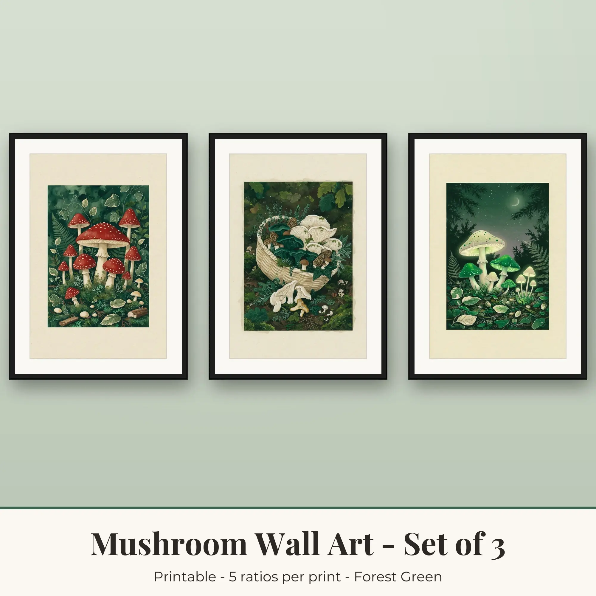 Forager Basket Mushroom Set of 3 - Forest Green preview