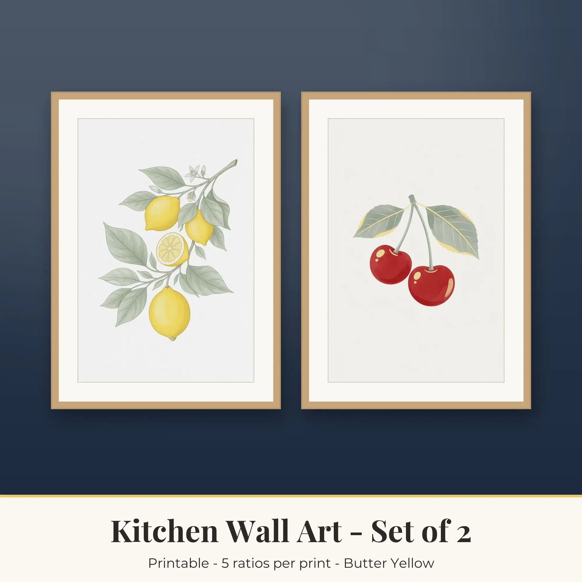 Kitchen Printable Art Set of 2: Lemons and Cherries preview