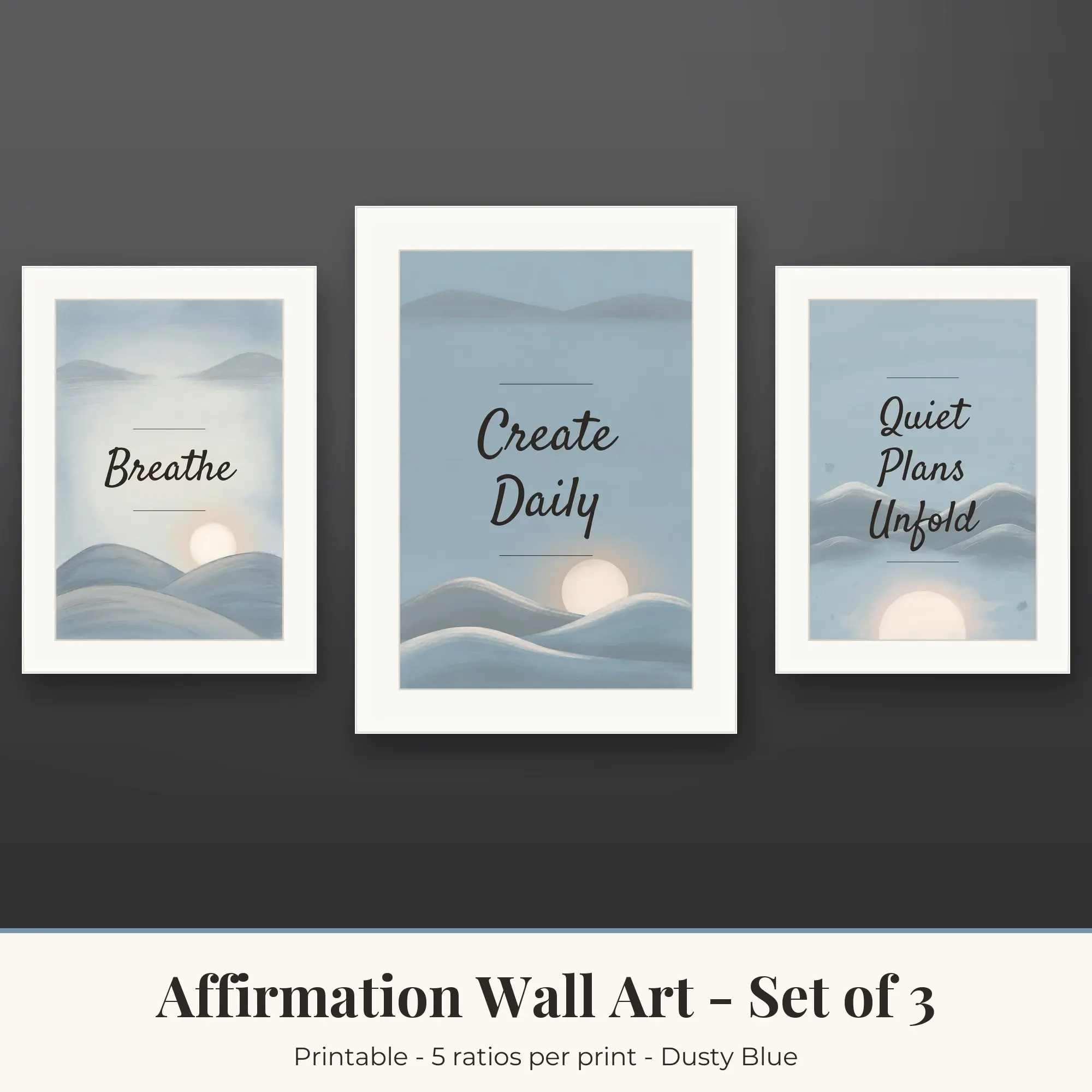 Affirmation Wall Art Set of 3, Dusty Blue Breathe & Create Daily preview