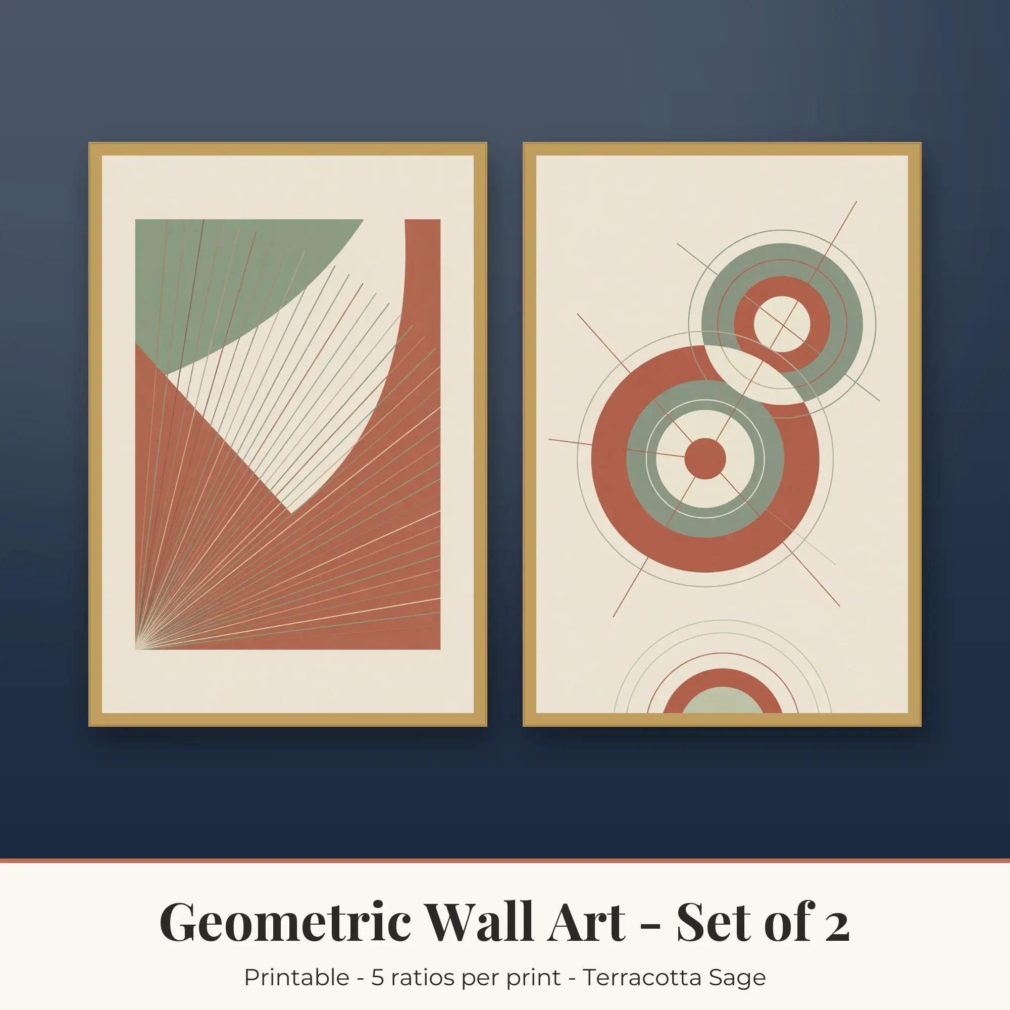 Geometric Printable Art Set of 2: Radial Lines and Concentric Circles preview