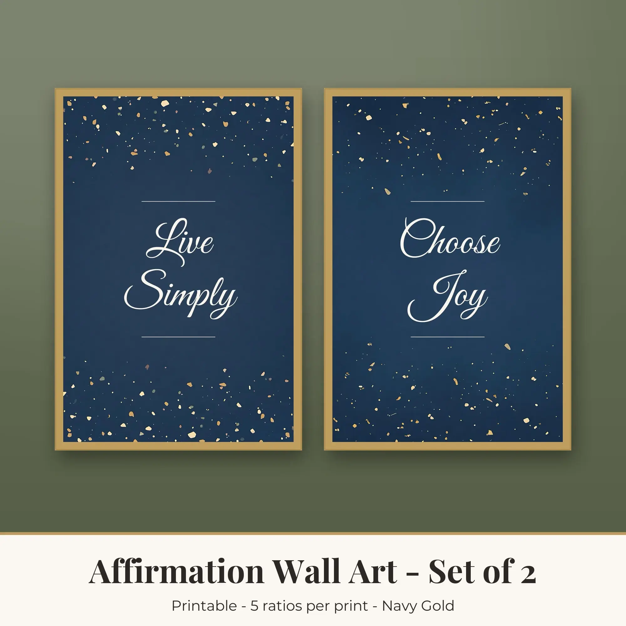 Affirmation Wall Art Set of 2 - Live Simply and Choose Joy - Navy Gold preview