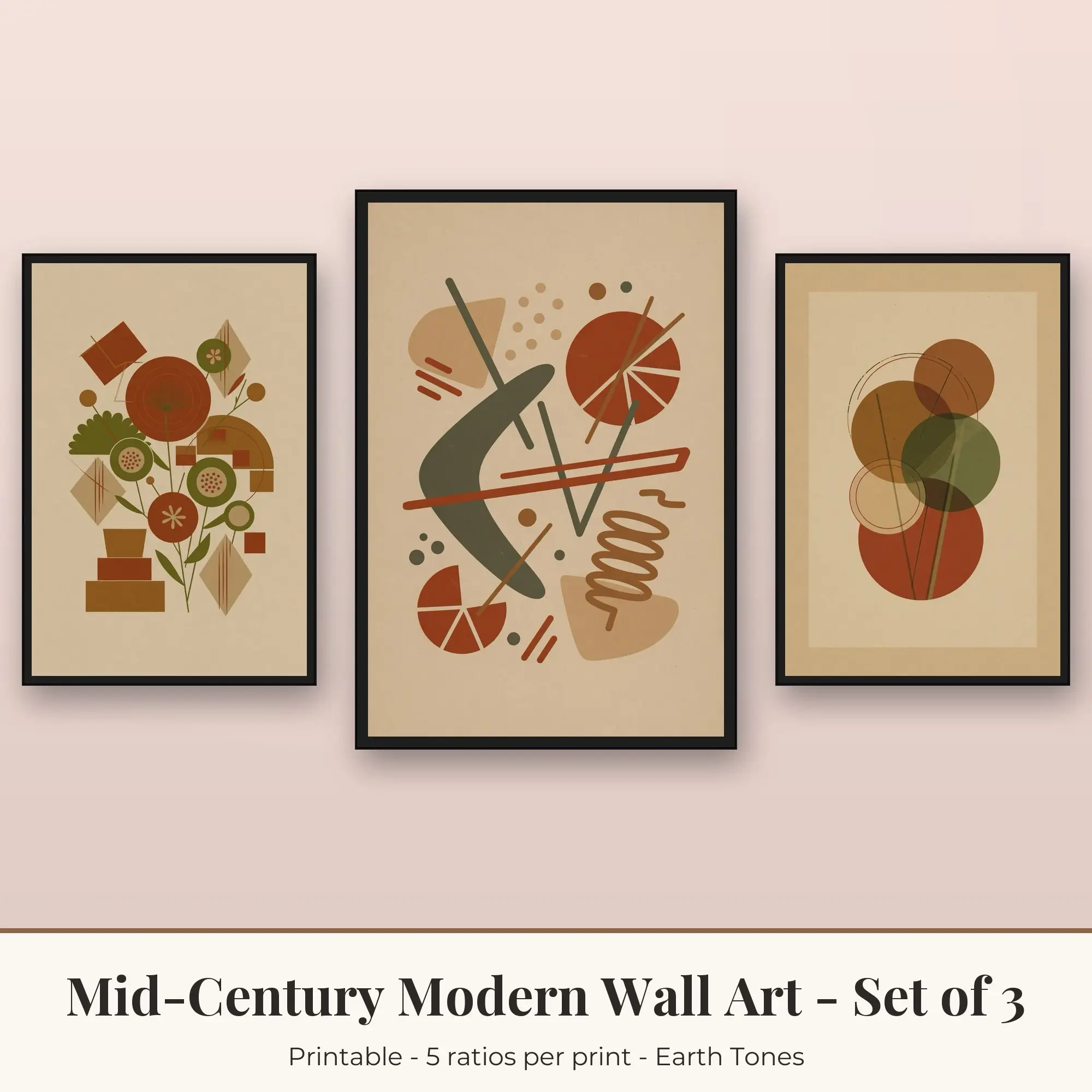 Mid-Century Modern Set of 3: Line and Dot, Earth Tones preview