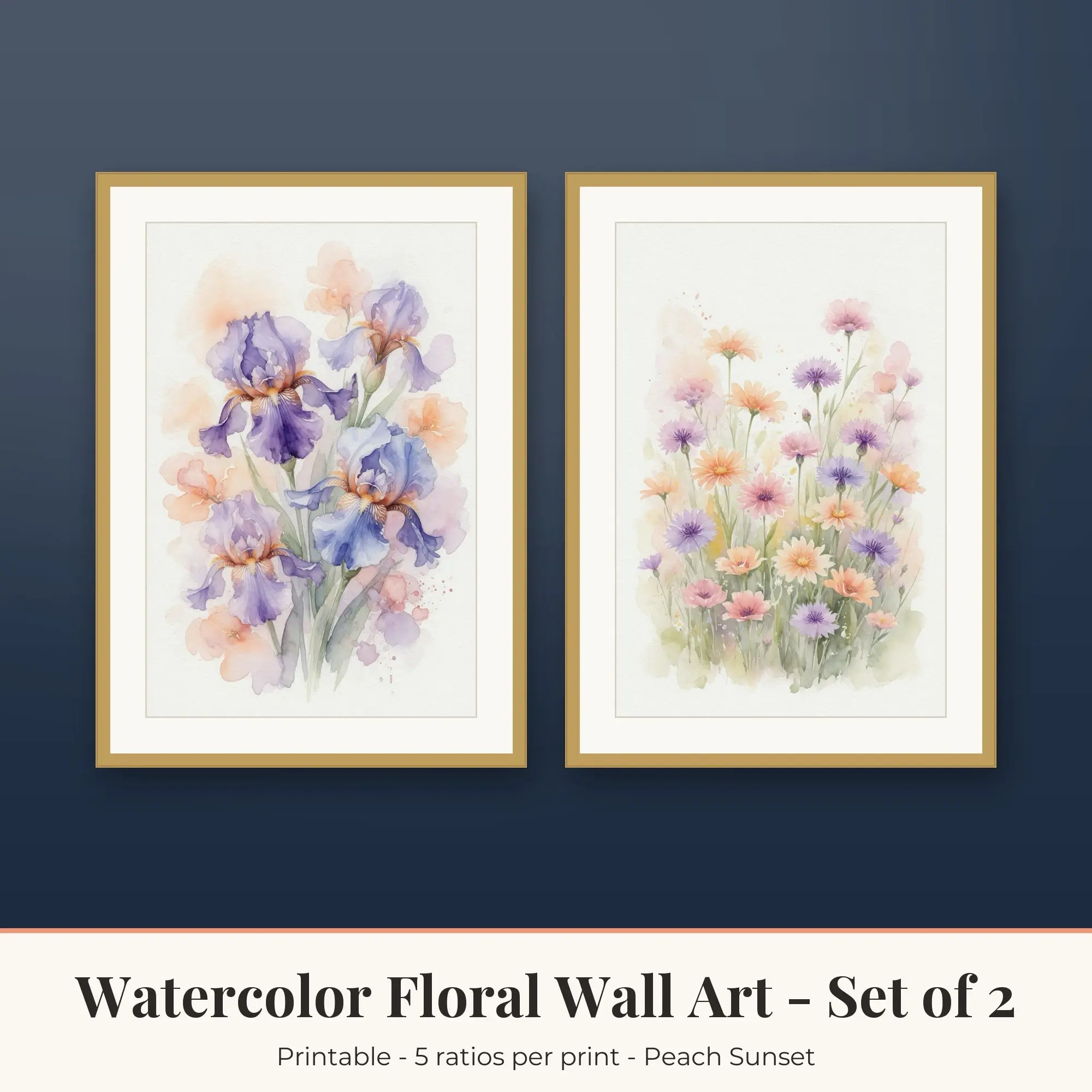 Watercolor Floral Printable Art Set of 2: Iris and Wildflower Meadow preview