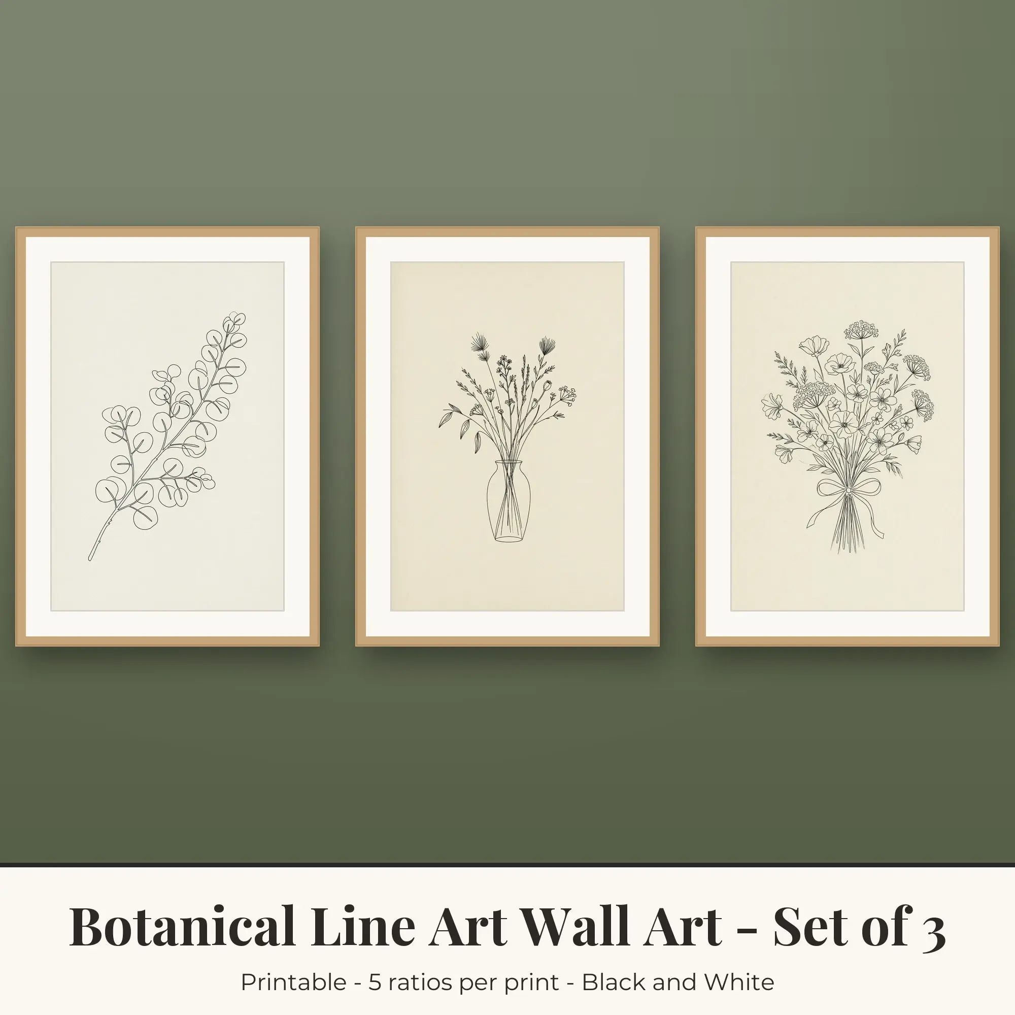 Botanical Line Art Wall Art Set of 3: Dried Stems, Black and White preview